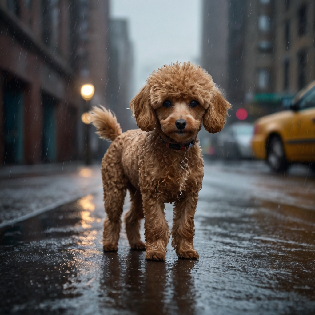 Leonardo_Kino_XL_A_small_curlyhaired_poodle_standing_on_a_rain_0.jpg