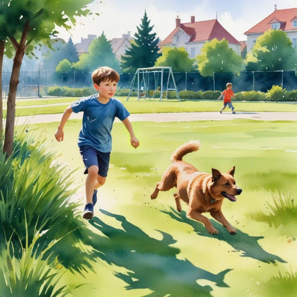 pikaso_texttoimage_watercolor-painting-A-boy-trying-to-chase-away-a-d.png