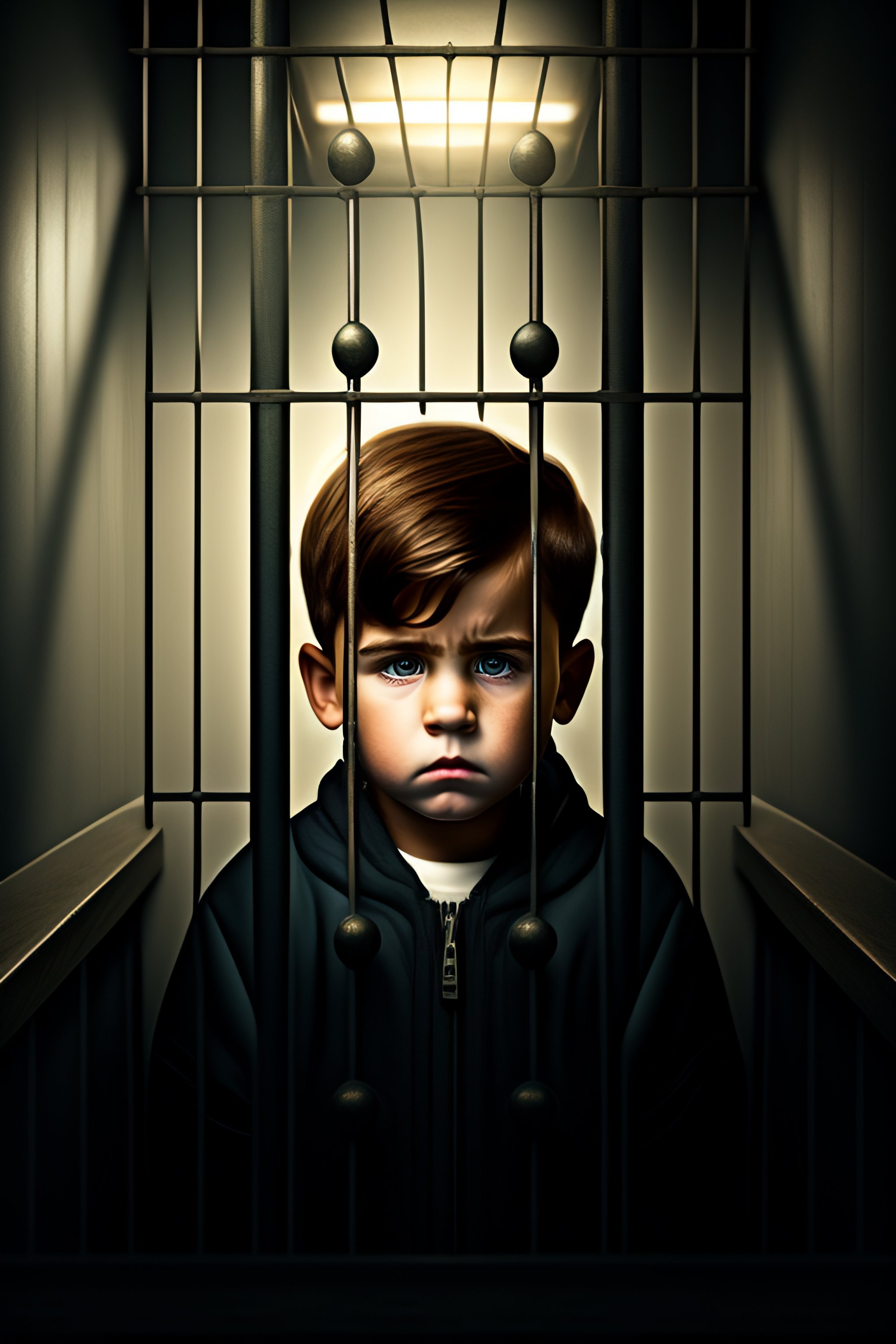 Sad little boy behind bars in prison.jpg