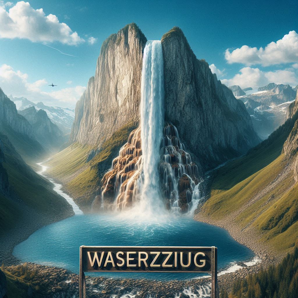 The sky is blue and you can see up close a huge and beautiful waterfall that pours over the t...jpeg