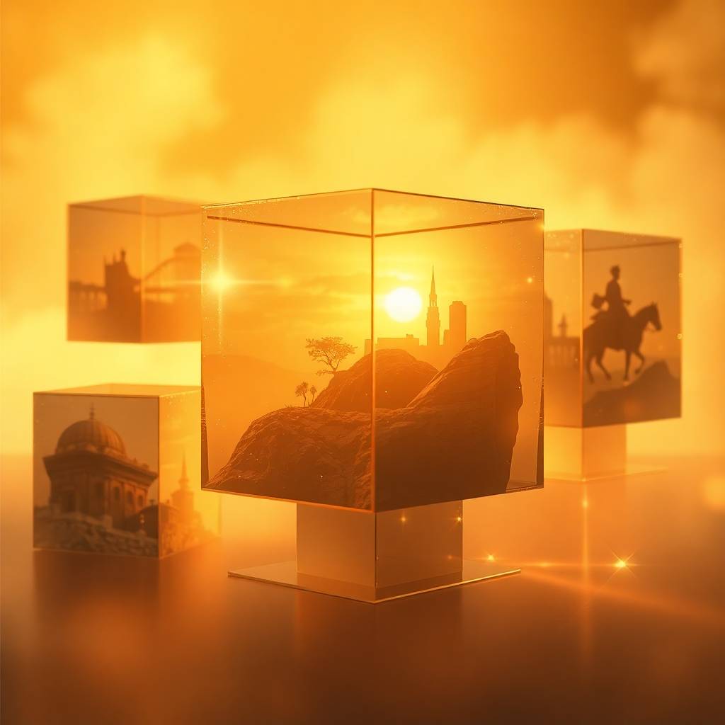 Warm golden glow, soft cinematic haze. Geometrically clean cube forms inspire imaginative desi...jpg