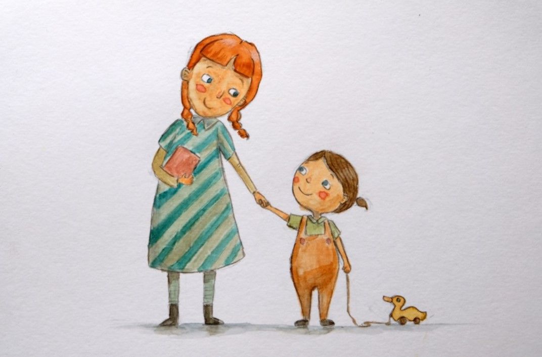 איור דמויות בצבעי מים - אחים