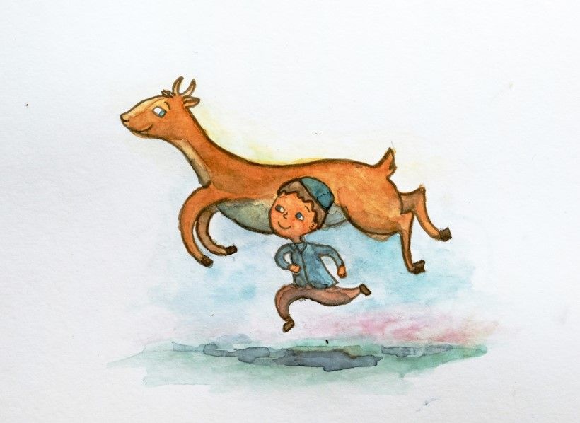 איור דמויות בצבעי מים - רץ כצבי