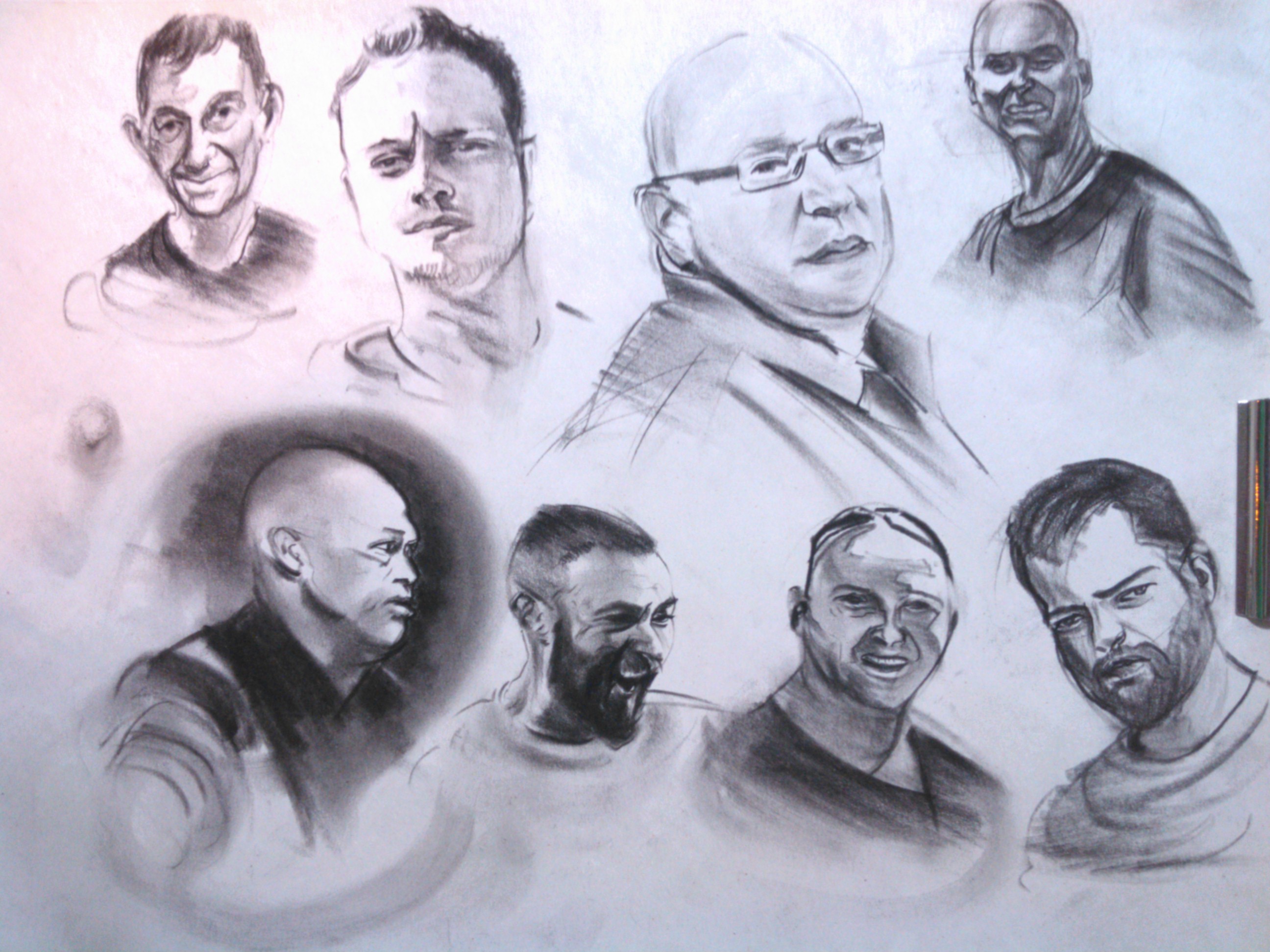 אימונים  -  סקיצות פחם 1  
-עפרון פחם על נייר עיתון (ניוזפרינט)

תרגילי ציור ראש מהיר, 5-10 דקות כל אחד, מכל מקור הבא ליד (תמונה, מודל חי וכו'...)