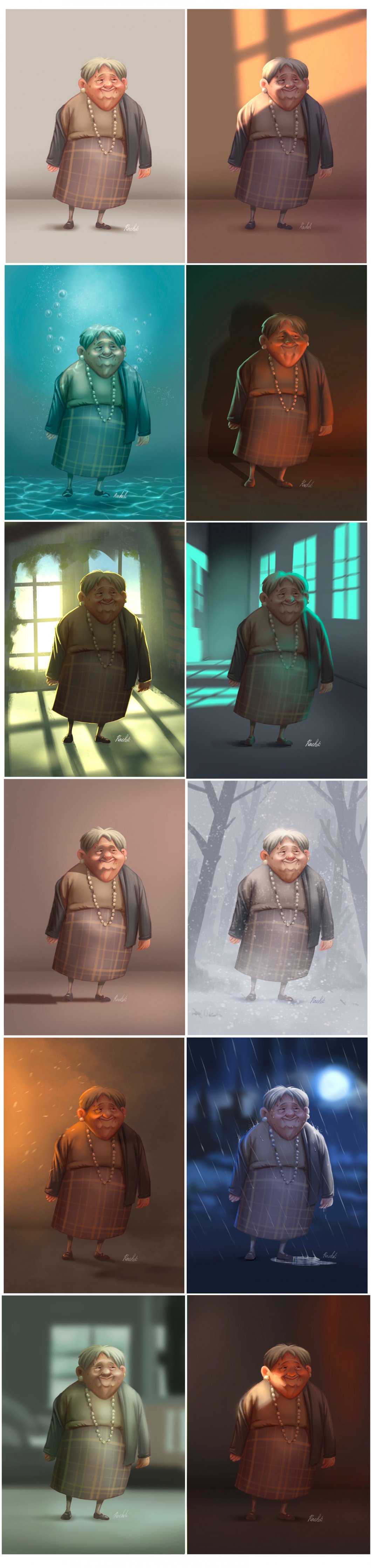 אישה בתאורות שונות