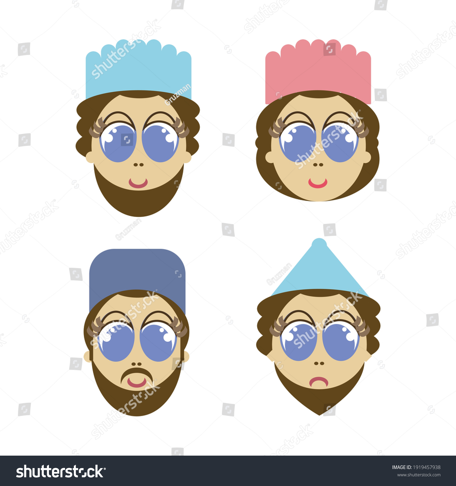 ארבעה אייקונים דמויות מהמגילה וקטורים סימבול המלך אחשוורוש אסתר המלכה המן הרשע מרדכי היהודי -1...jpg