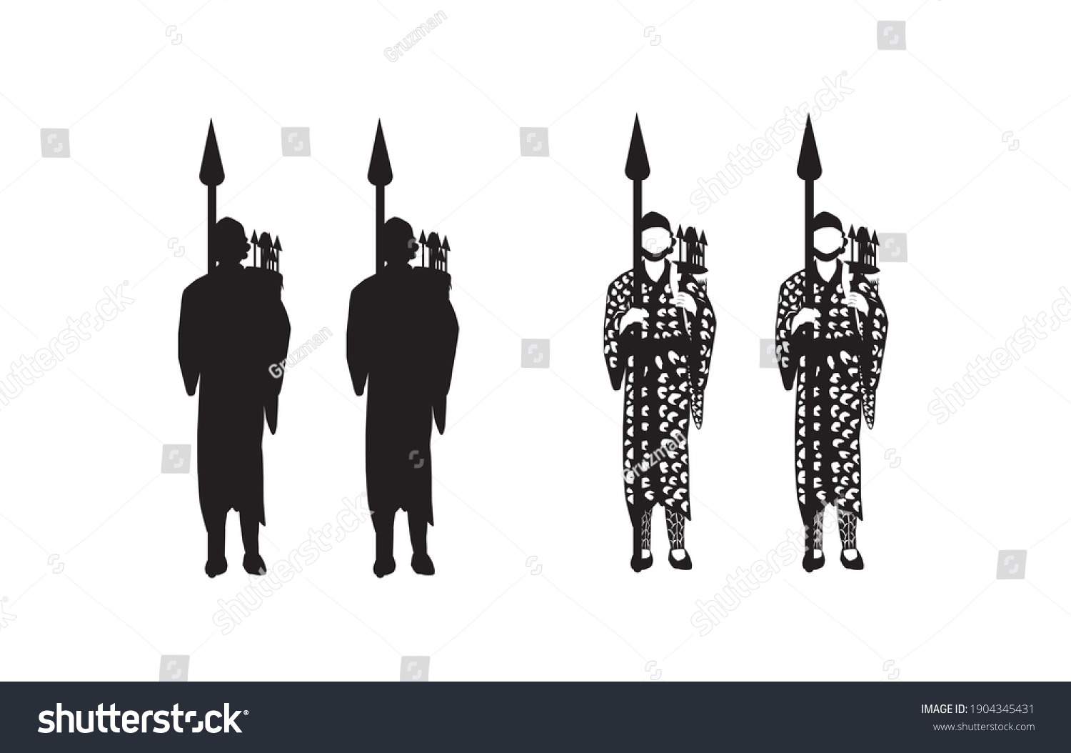 בגתן ותרש צלליות שחורות וקטוריות שני חיילים פרסים עם חניתות חץ וקשת -1904345431.jpg