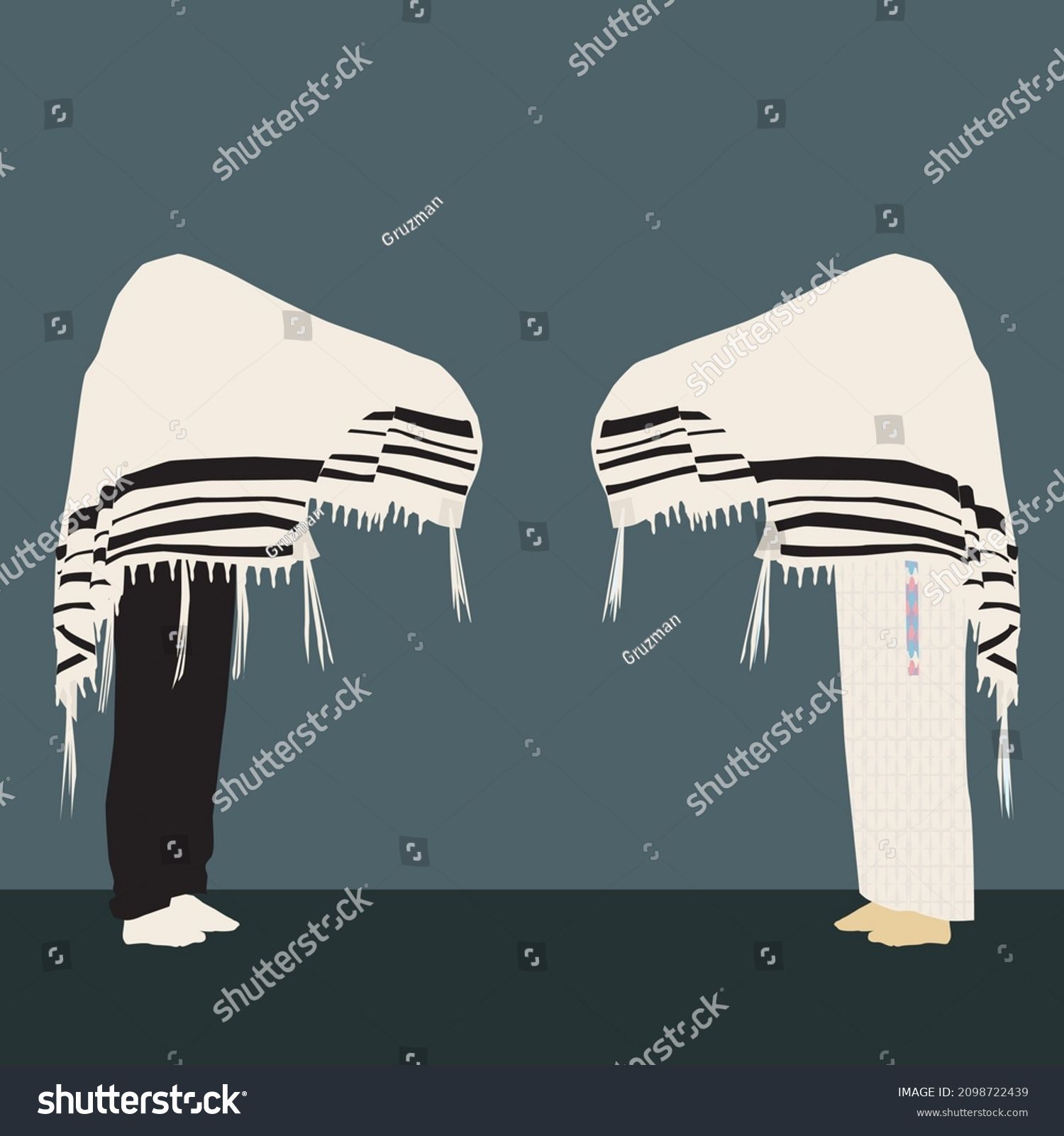 ברכת כהנים כהן במקדש בבגדי כהונה וכהן בימנו מברך מתחת הטלית בברכת כהנים איור ציור וקטור וקטורי...jpg