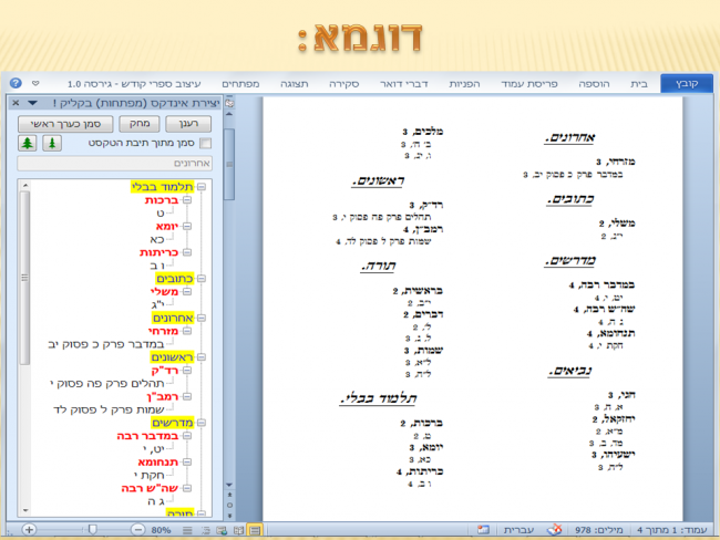 דוגמא לאינדקס שנבנה על ידי התוכנה
