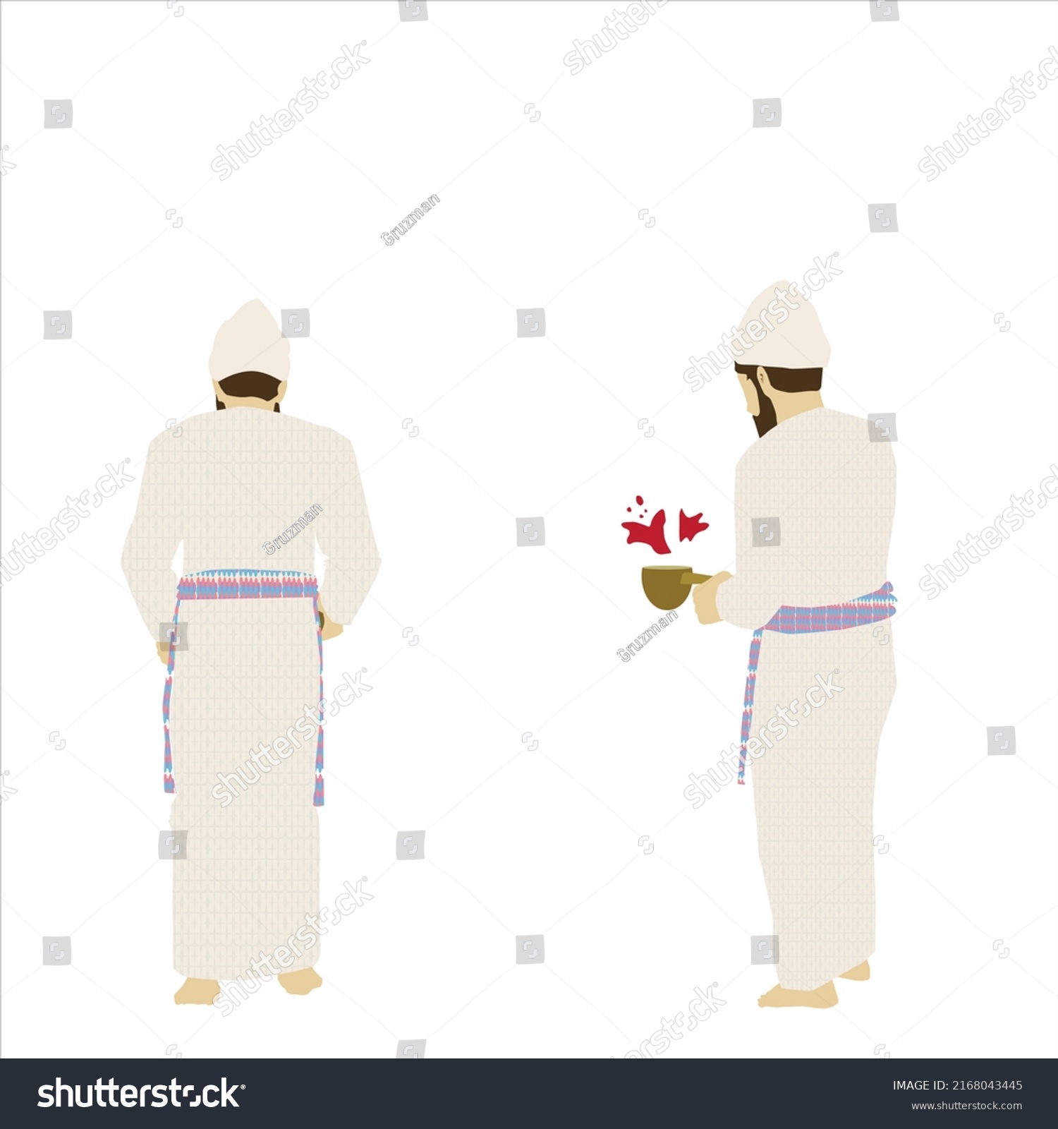 דמויות של כהנים בשעת עבודתם בבית המקדש כהן אחד מהצד וכהן אחד מהגב. מזה דם שוך דם על המזבח ומקר...jpg