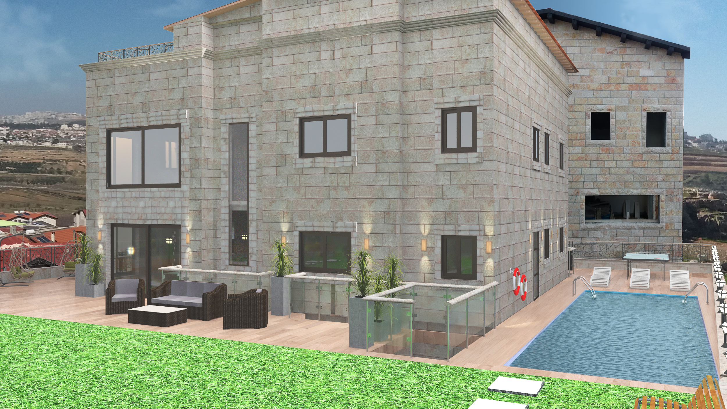 הדמיה - חצר אחורית ובריכה