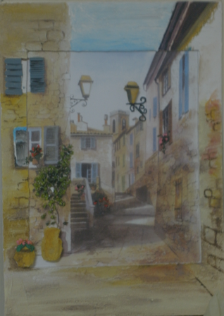 המשך תמונה באקרילי וקולאז' בחומרים שונים