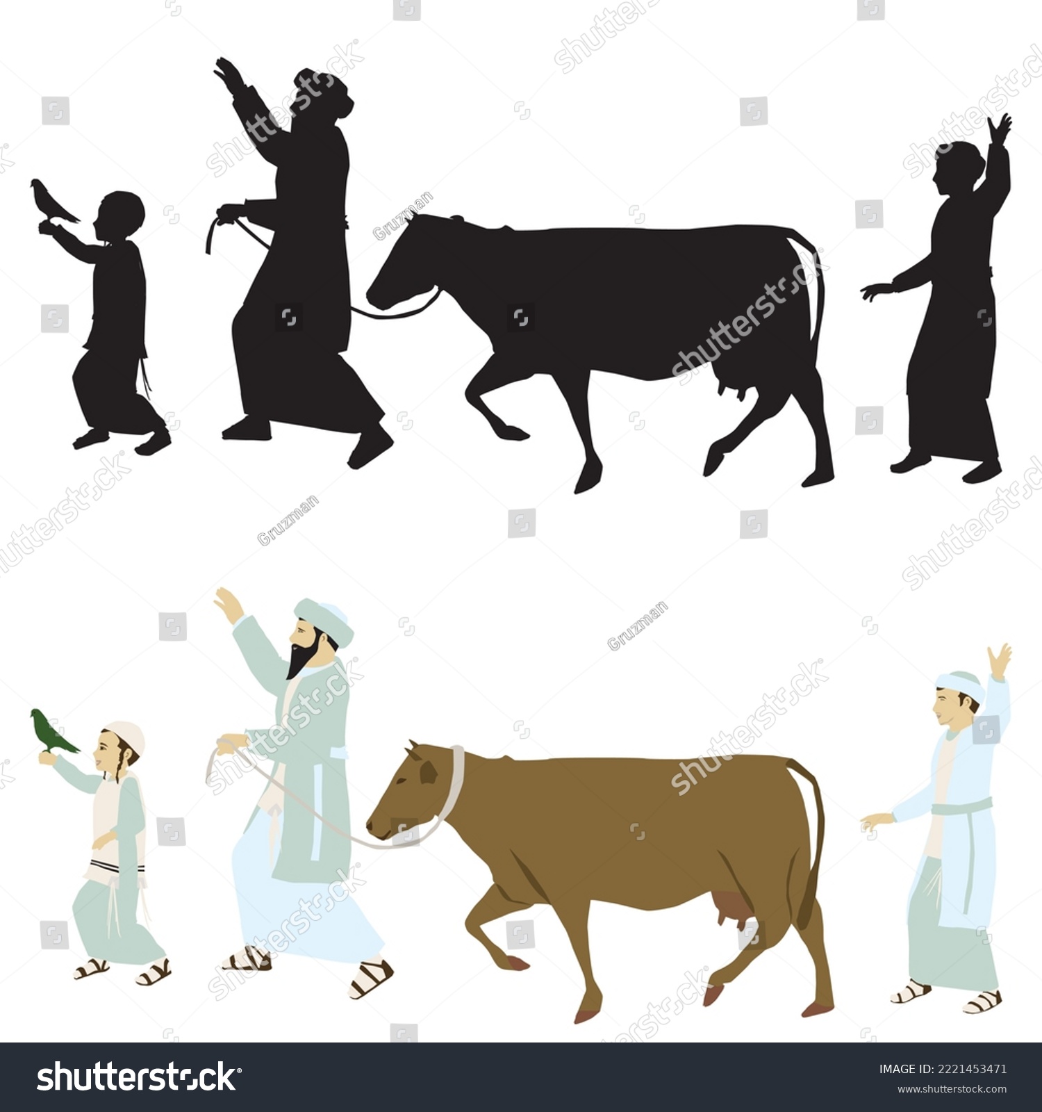 הראיה עליה לרגל דמויות יהודיות עולות לרגל עולה לרגל לבית המקדש לירושלים משפחה יהודית צללית שח...jpg