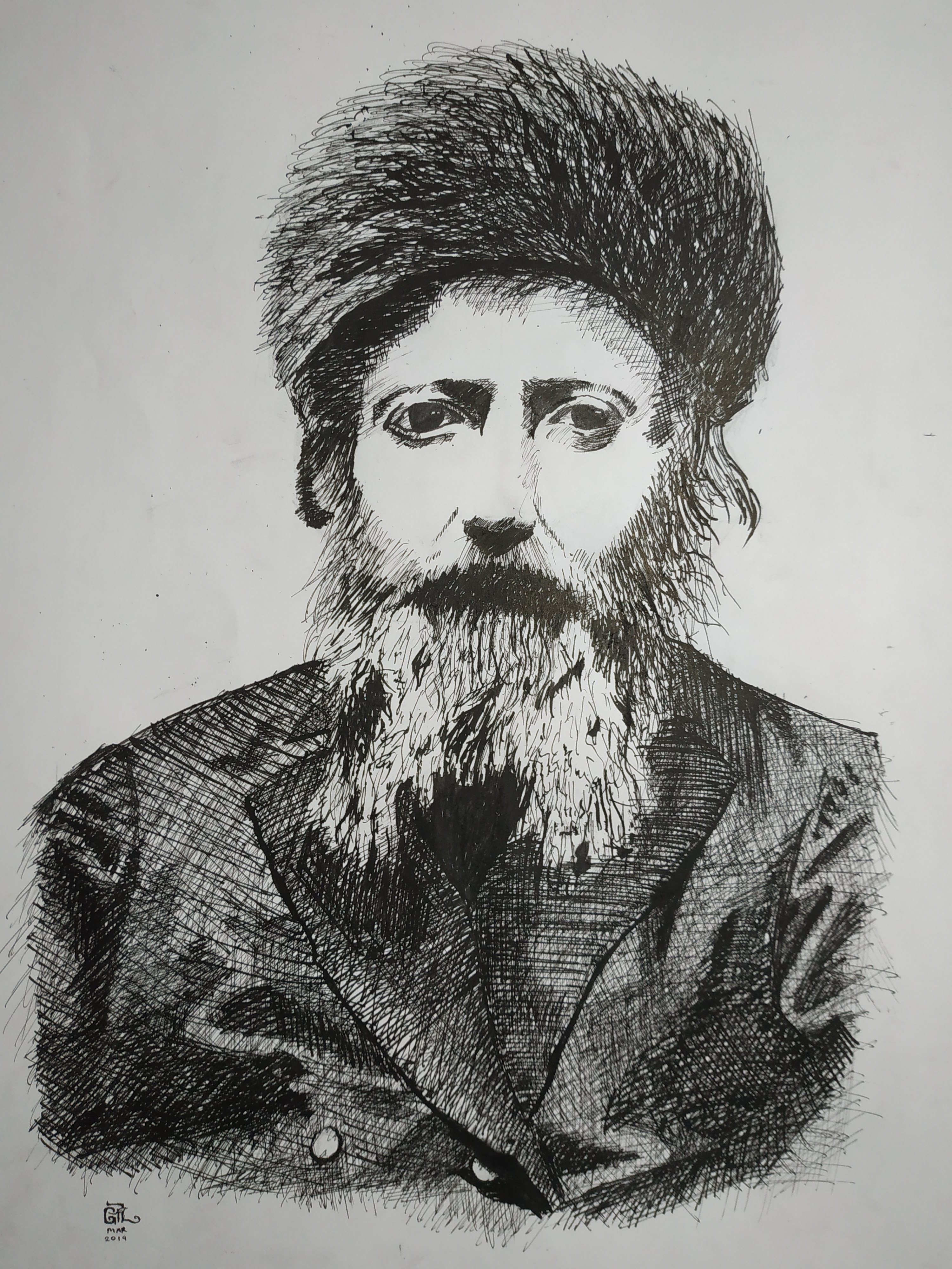 הרב קוק. דיוקן בדיו על בריסטול