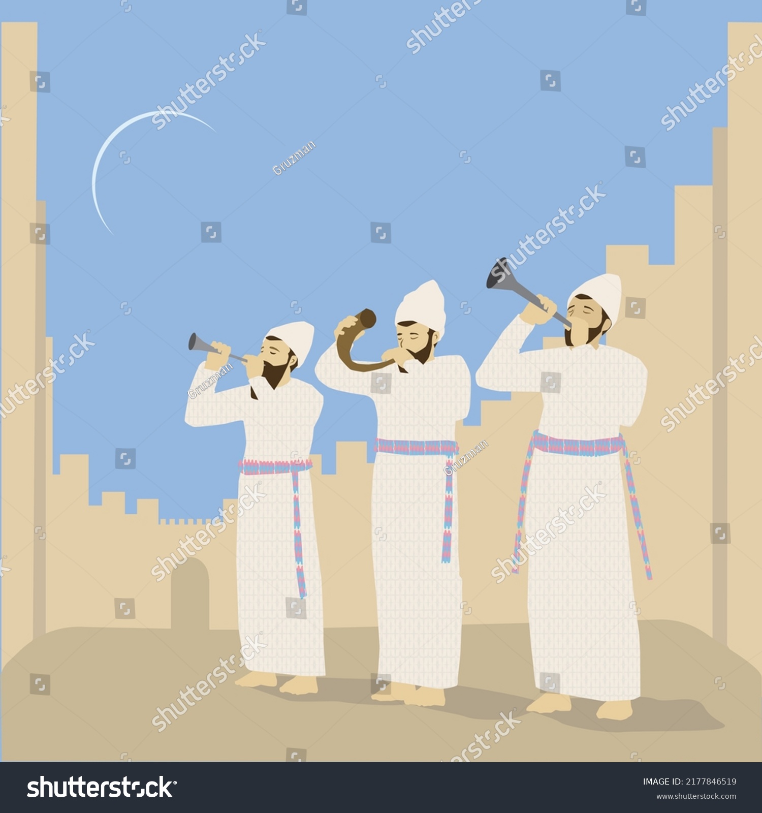 השנה בבית המקדש כהן תוקע בשופר בחצוצרה כהנים תוקעים בשופר ובחצוצרה מולד הלבנה קידוש החודש איו...jpg