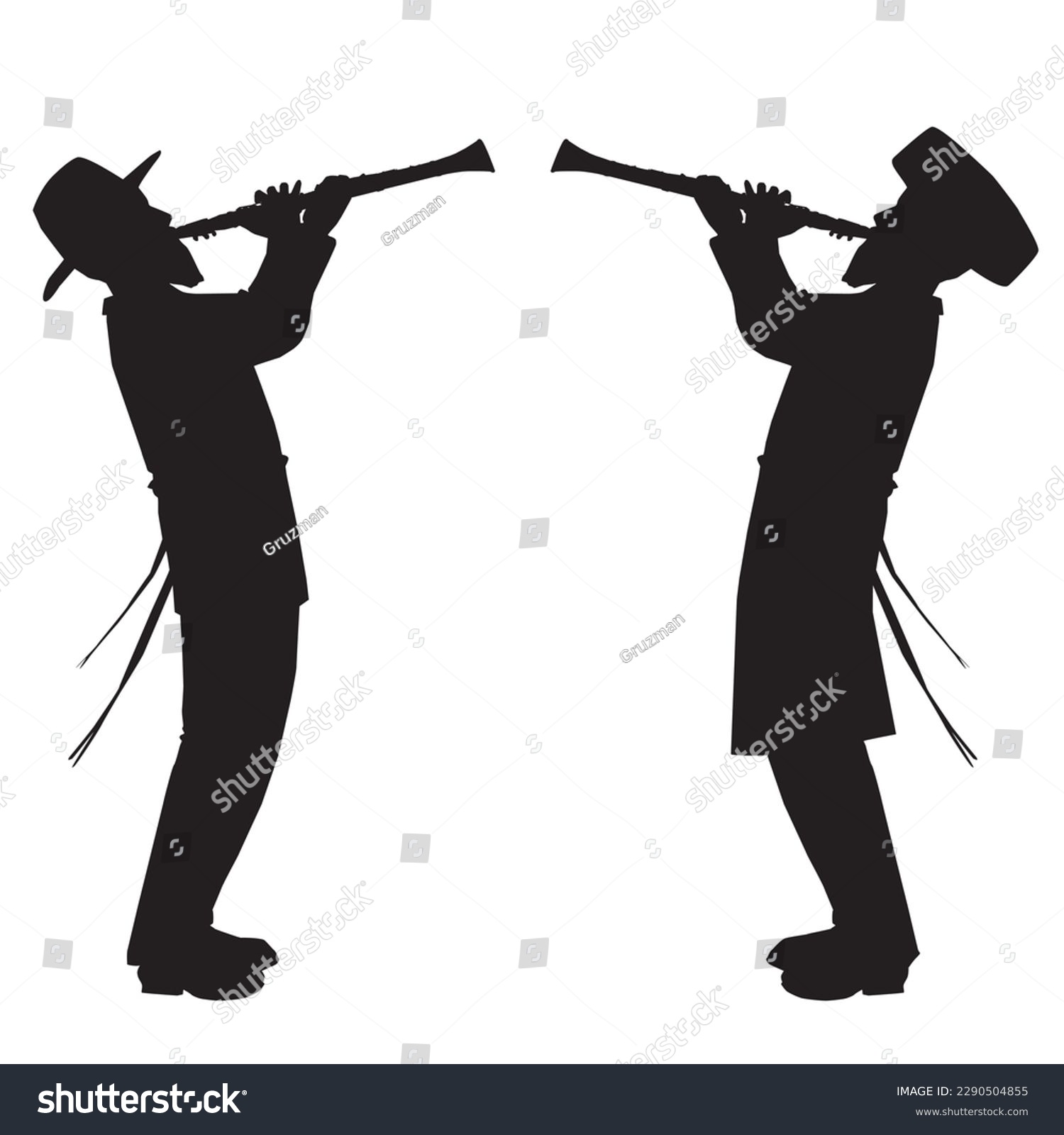 וקטורי צללית שחורה כלייזמר חסידי חרדי יהודי תזמורת חסיד מנגן בקלרינט בחליל איור ציור קליפ ארט...jpg