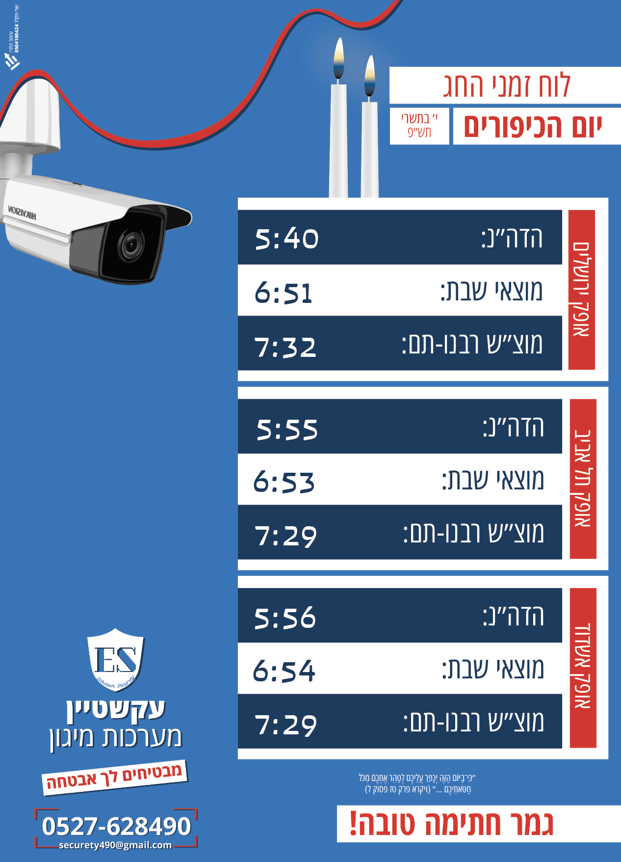 זמני יוה״כ