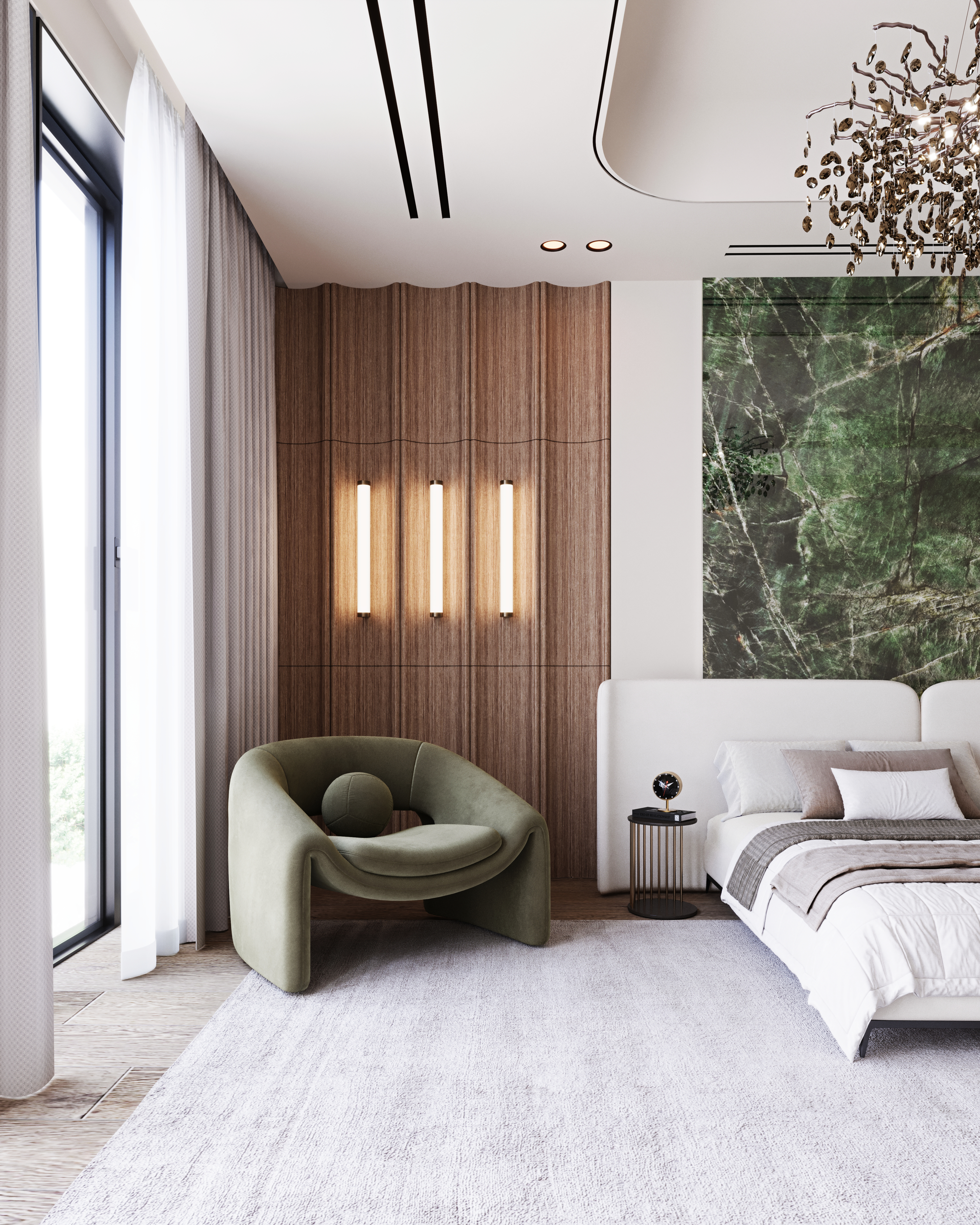 חדר שינה Master | שילוב חומרים וטקסטורות