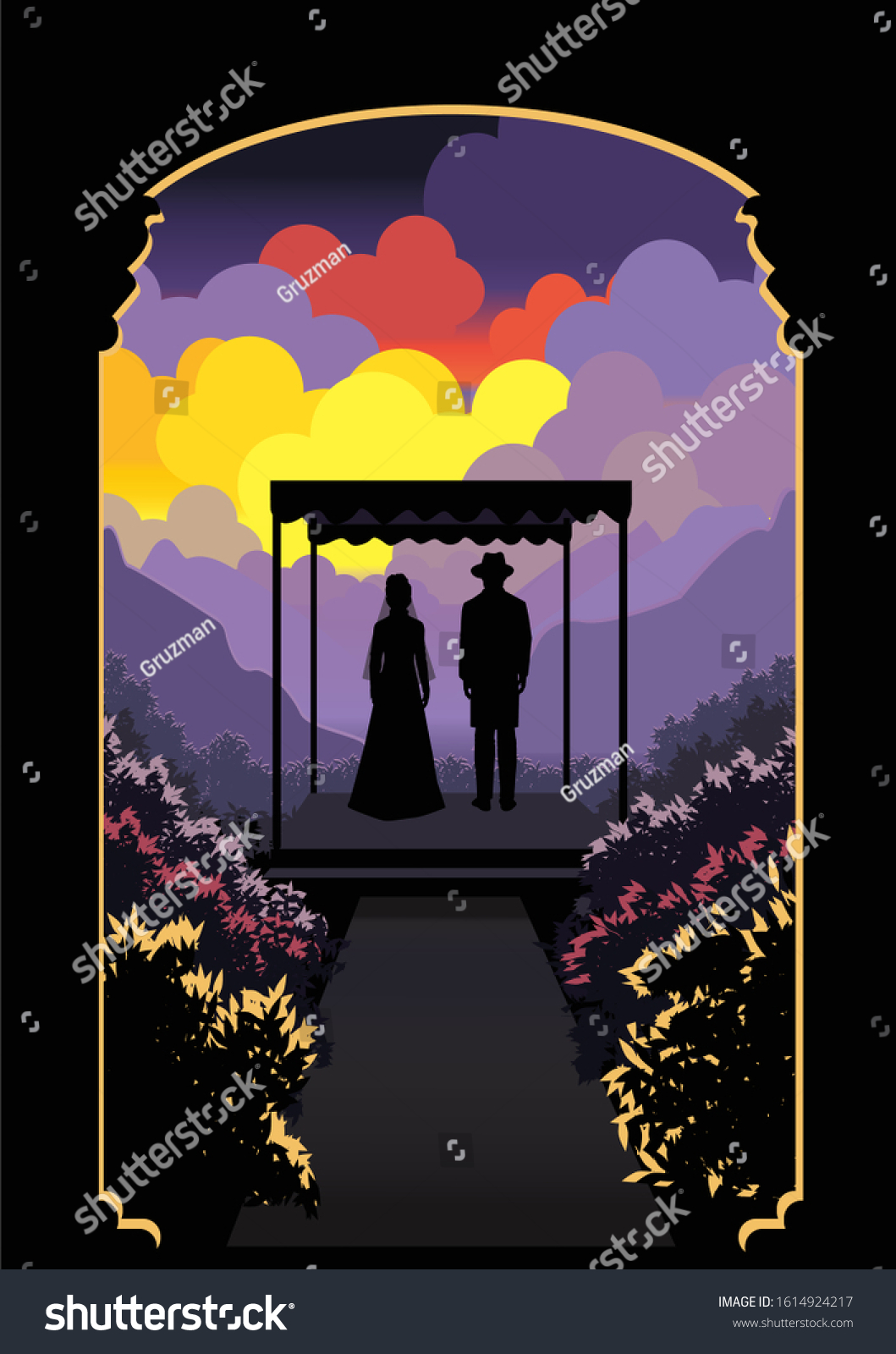 חופה מהמם מרגש וקטורי חסידי חרדי דתי חתונה שקיעה ציור-1614924217