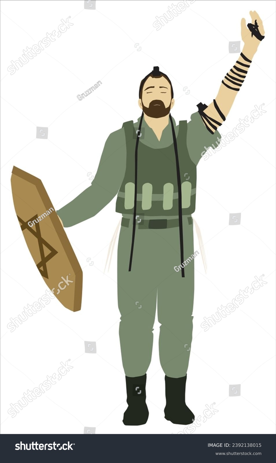 חיל צה ל צהל וקטורי חרדי יהודי מזוקן מניח תפילין עם תפילין ומגן מגן דוד-2392138015.jpg