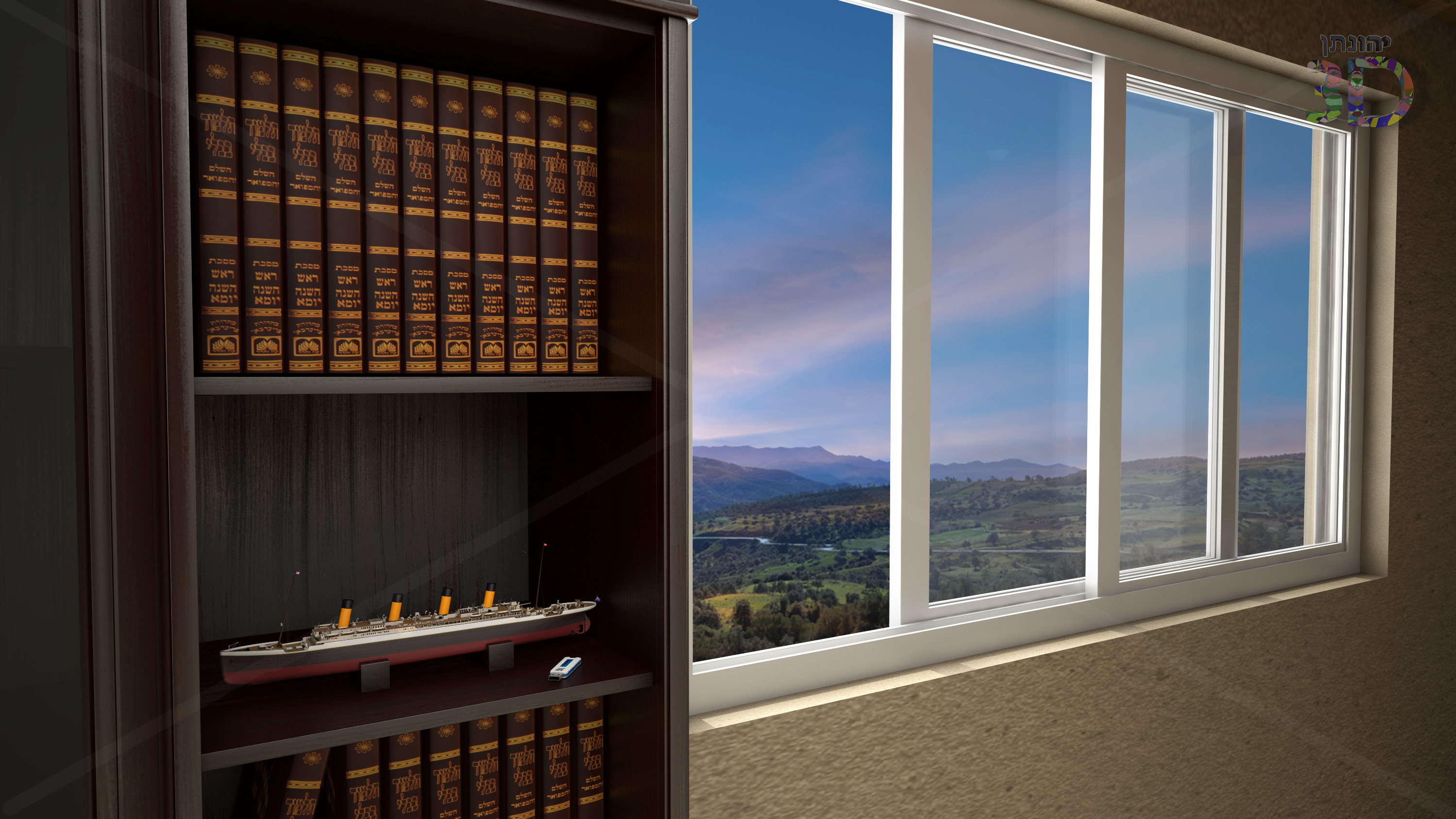 חלון עם נוף להרים מבית ישן