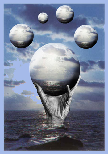 יד עם כדור במים