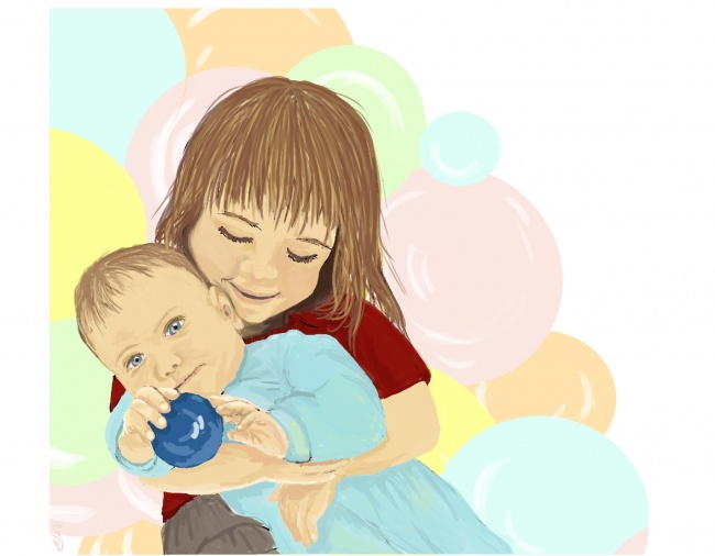 ילדה מחזיקה תינוק