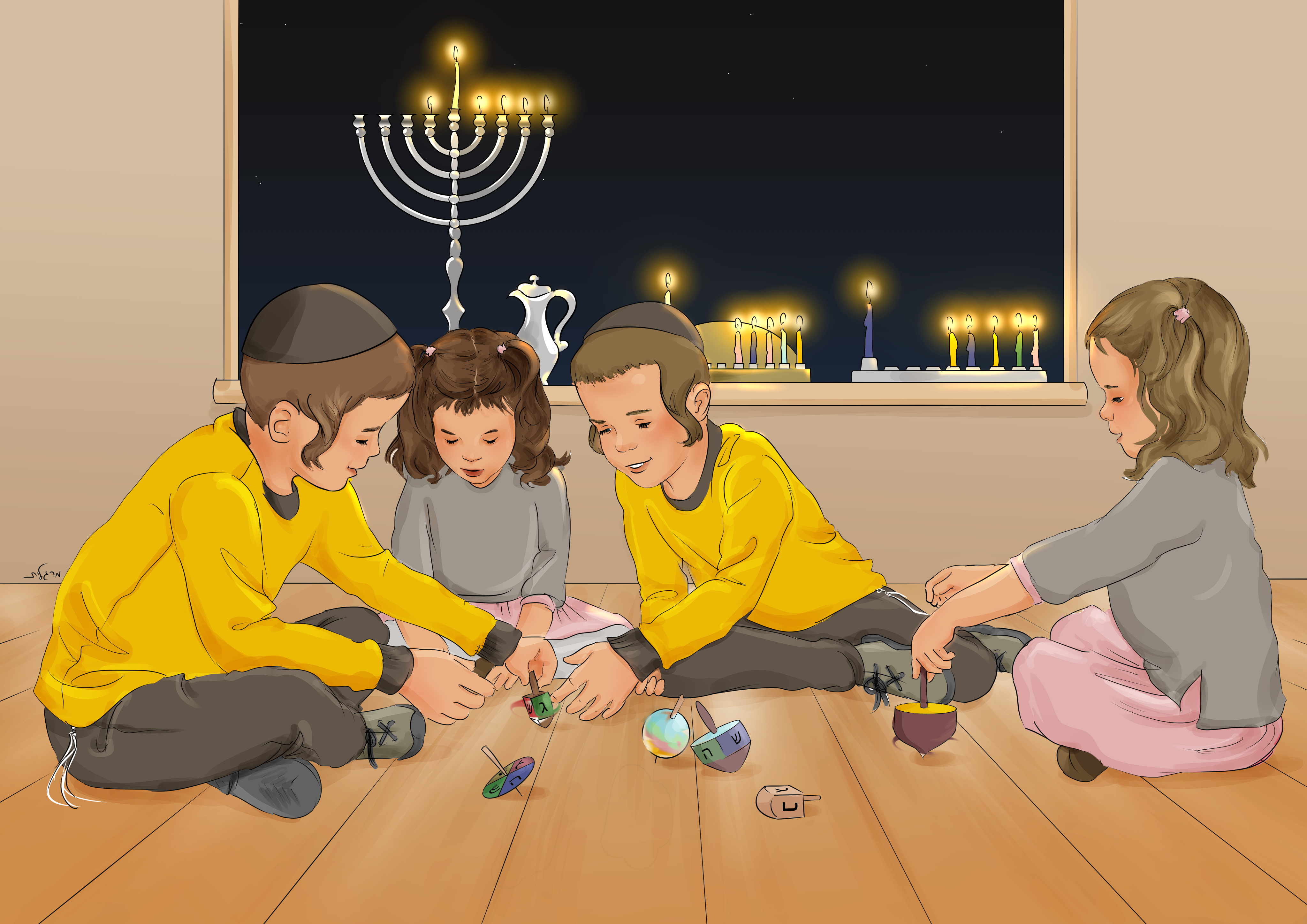 ילדים משחקים בסביבונים