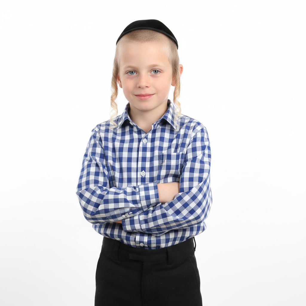 ילד חסידי עם תלבושת של החיידר.jpg