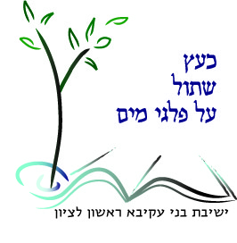 לוגו שעיצבתי עבור ישיבת בני עקיבא ראשון לציון:
ספר התורה והמים החיים שעץ שתול על פלגיהם מבטאים את החיות שמקבלים התלמידים מלימוד התורה ומהרחבת הדעת וה