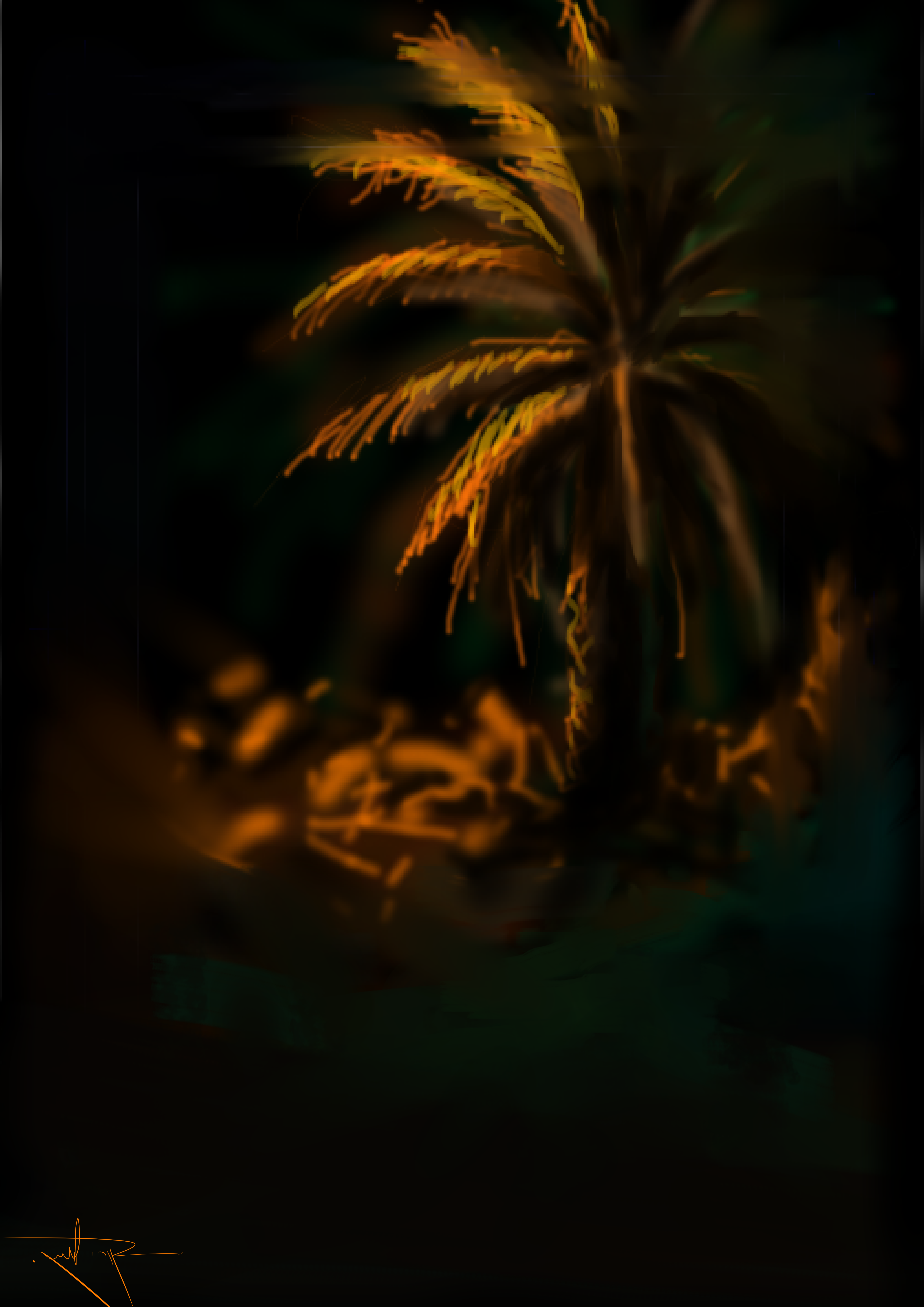 ללא עט גרפי   דקל מואר
את זה עשיתי בבית עם העכבר לפני שהשגתי לוח ועט גרפיים(חוץ מהחתימה שהוספתי יותר מאוחר), פשוט התבוננתי בעצי דקל בתאורת הרחוב בליל