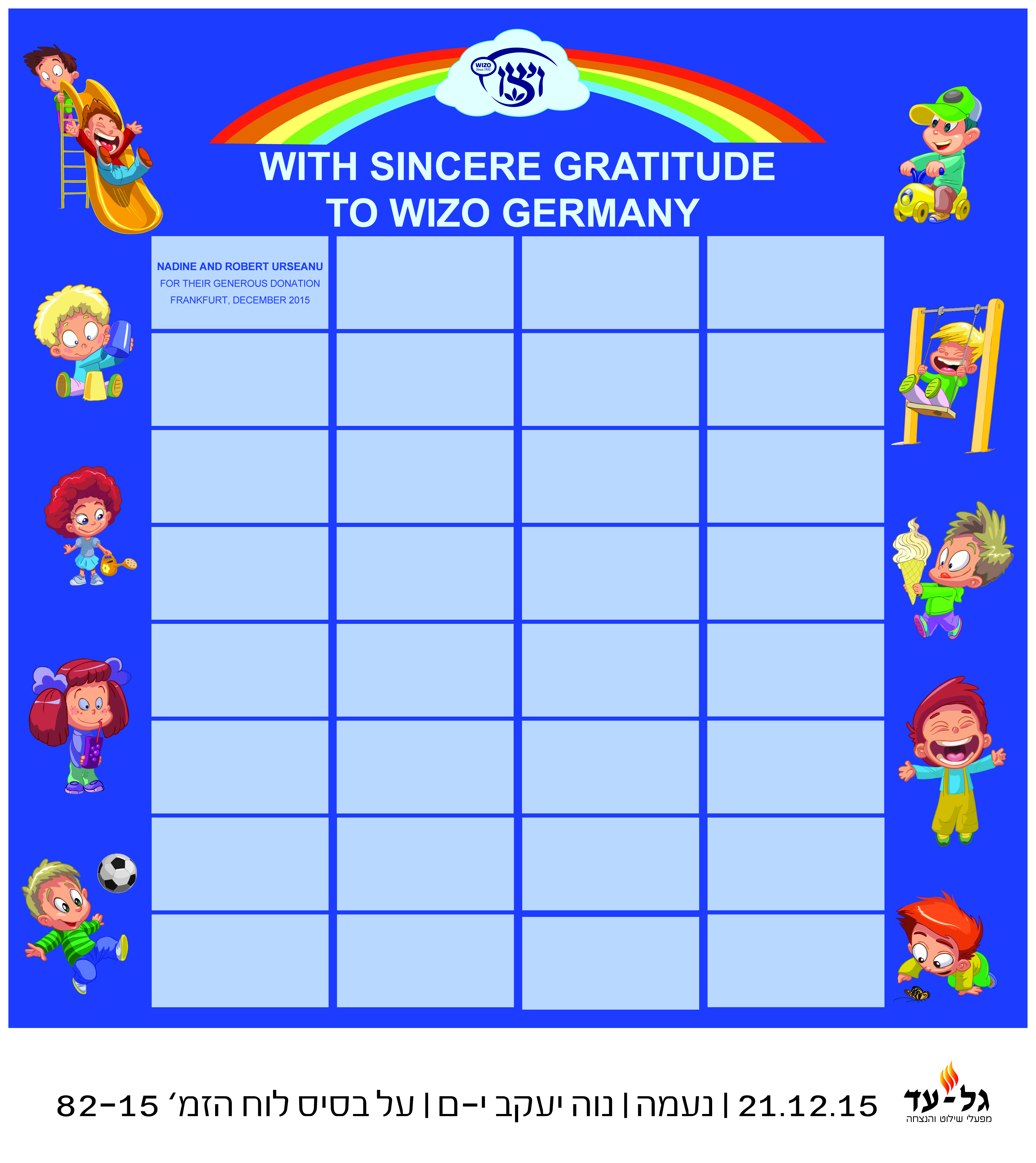 למעון של ילדים- לוח תורמים