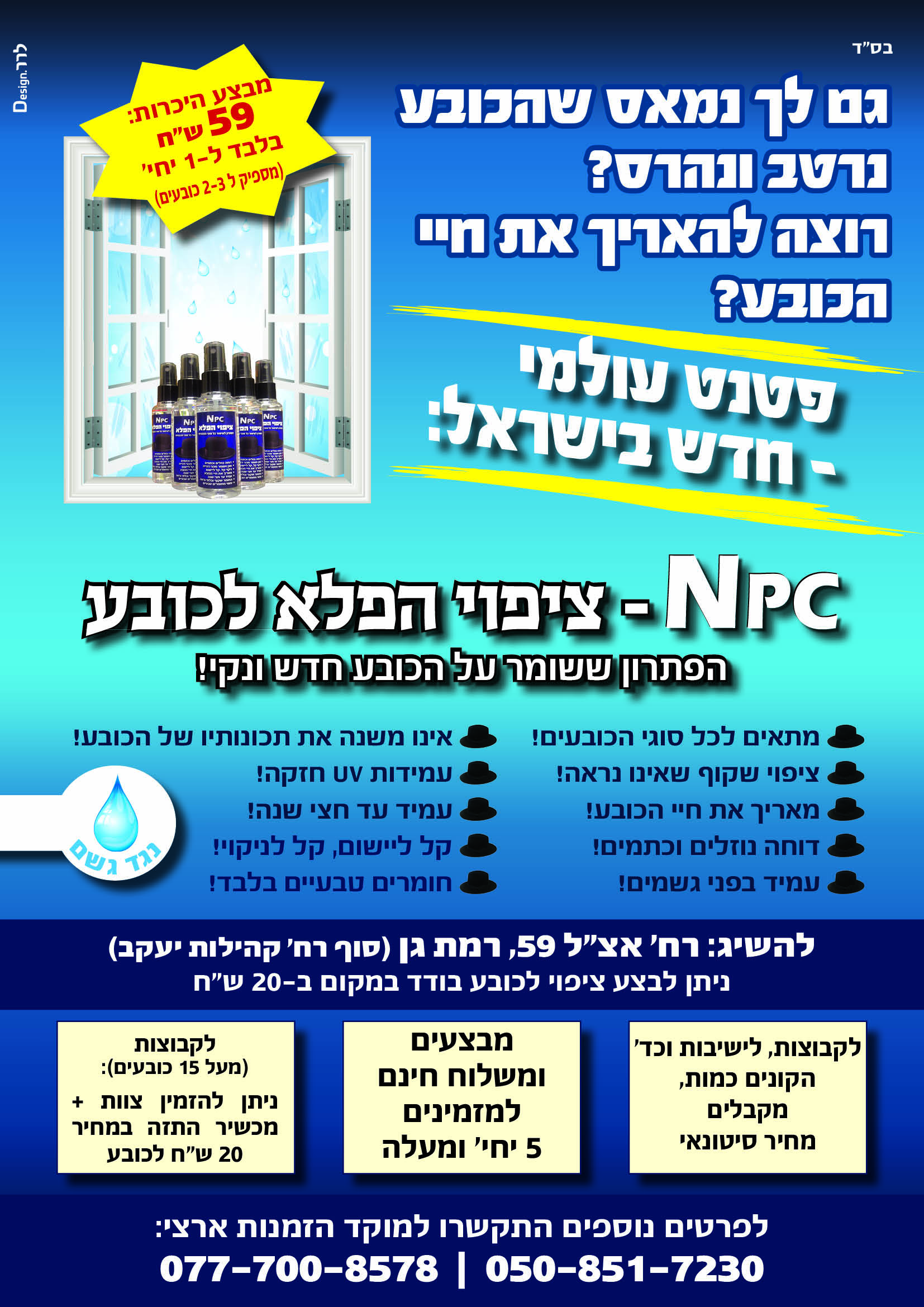 מודעה פטנט עולמי תרסיס הפלא לכובע