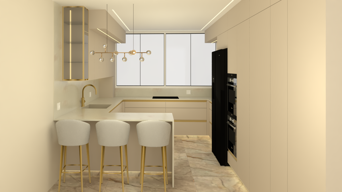 מטבח בנגיעות זהב