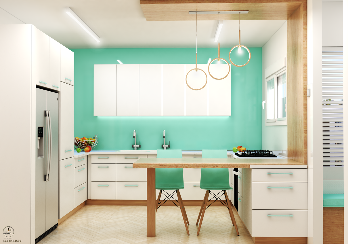 מטבח לבן עם צבע שנותן חיות וניתן לשינוי בקלות.png