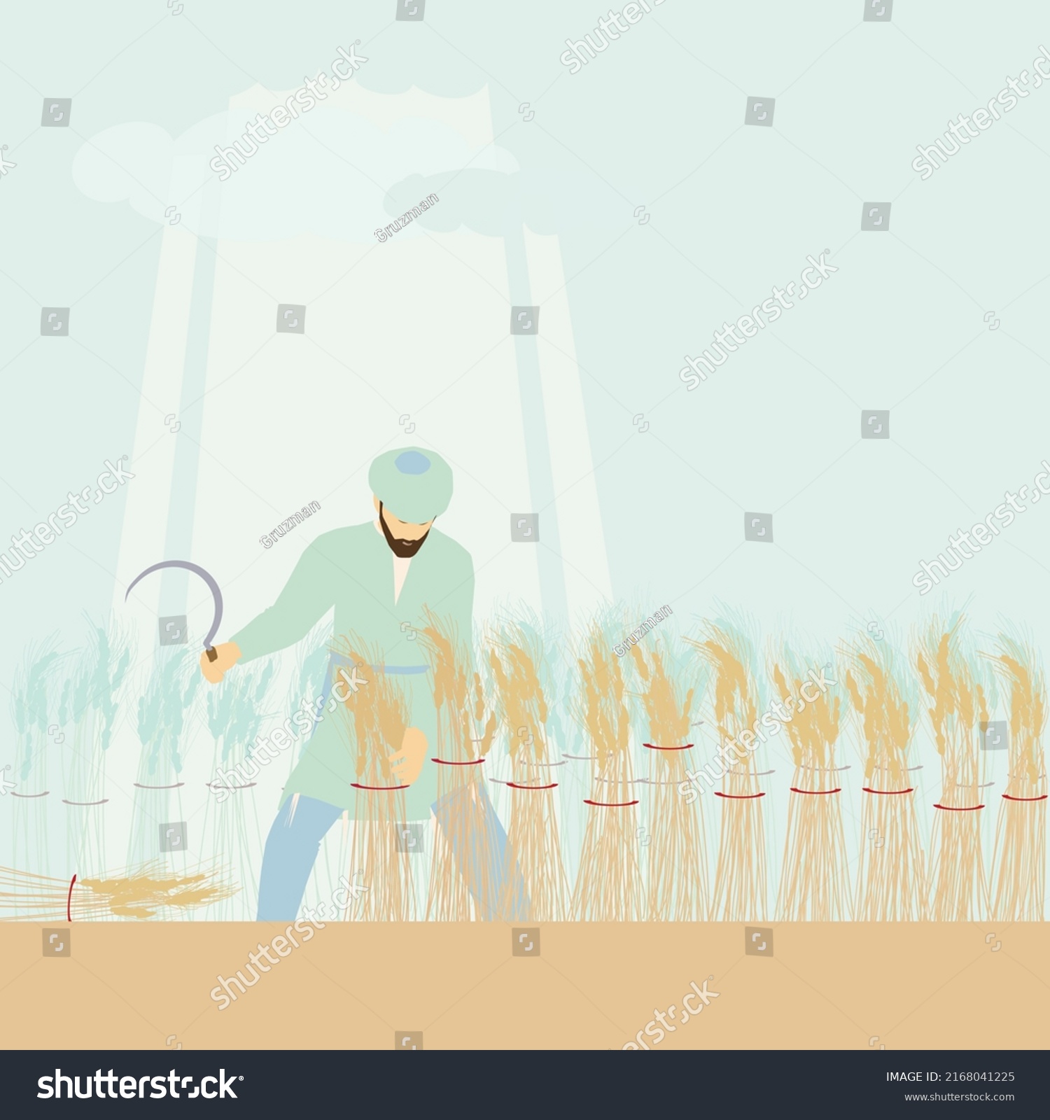 מנחת העומר ציור אמנותי של יהודי מזמן בית המקדש תקופת הבית קוצר אלומות שדה של חיטים שיבולים וקט...jpg