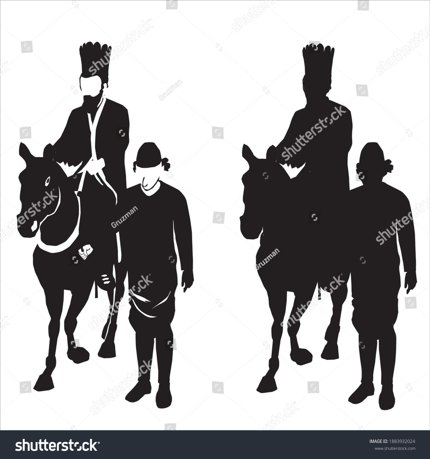 מרדכי והמן ציור וקטורי צללית מרדכי היהודי על הסוס והמן סוחב אותו ככה יעשה לאיש-1883932024.jpg