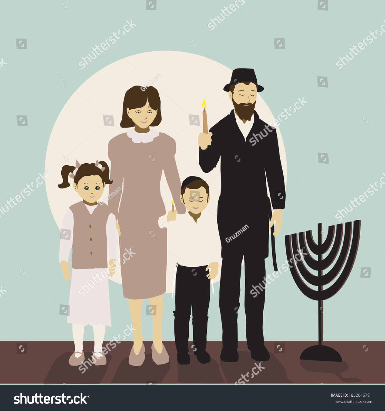 משפחה מדליקה נרות חנוכה ציור להורדה-1852646791.jpg