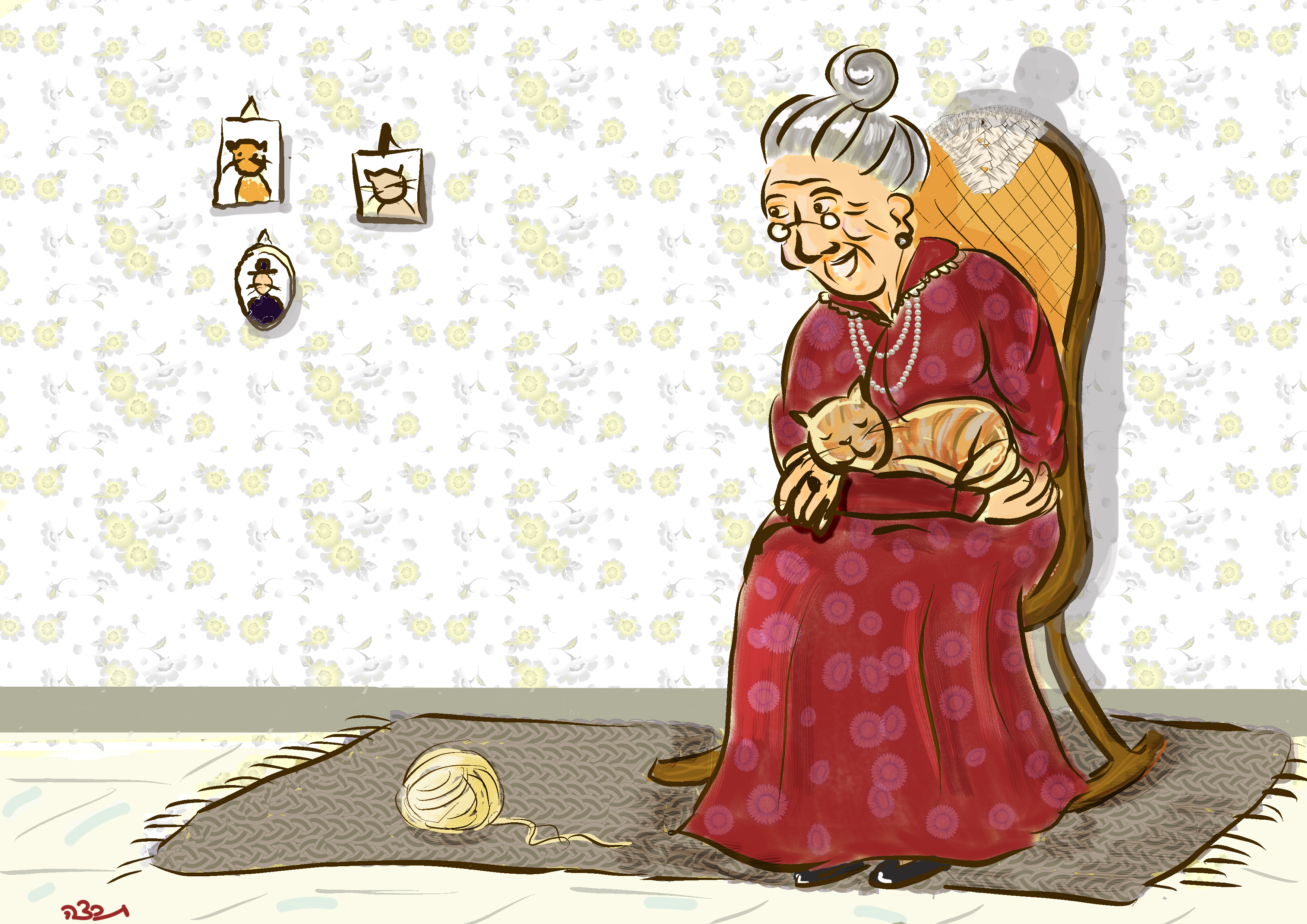 סבתא עם חתול