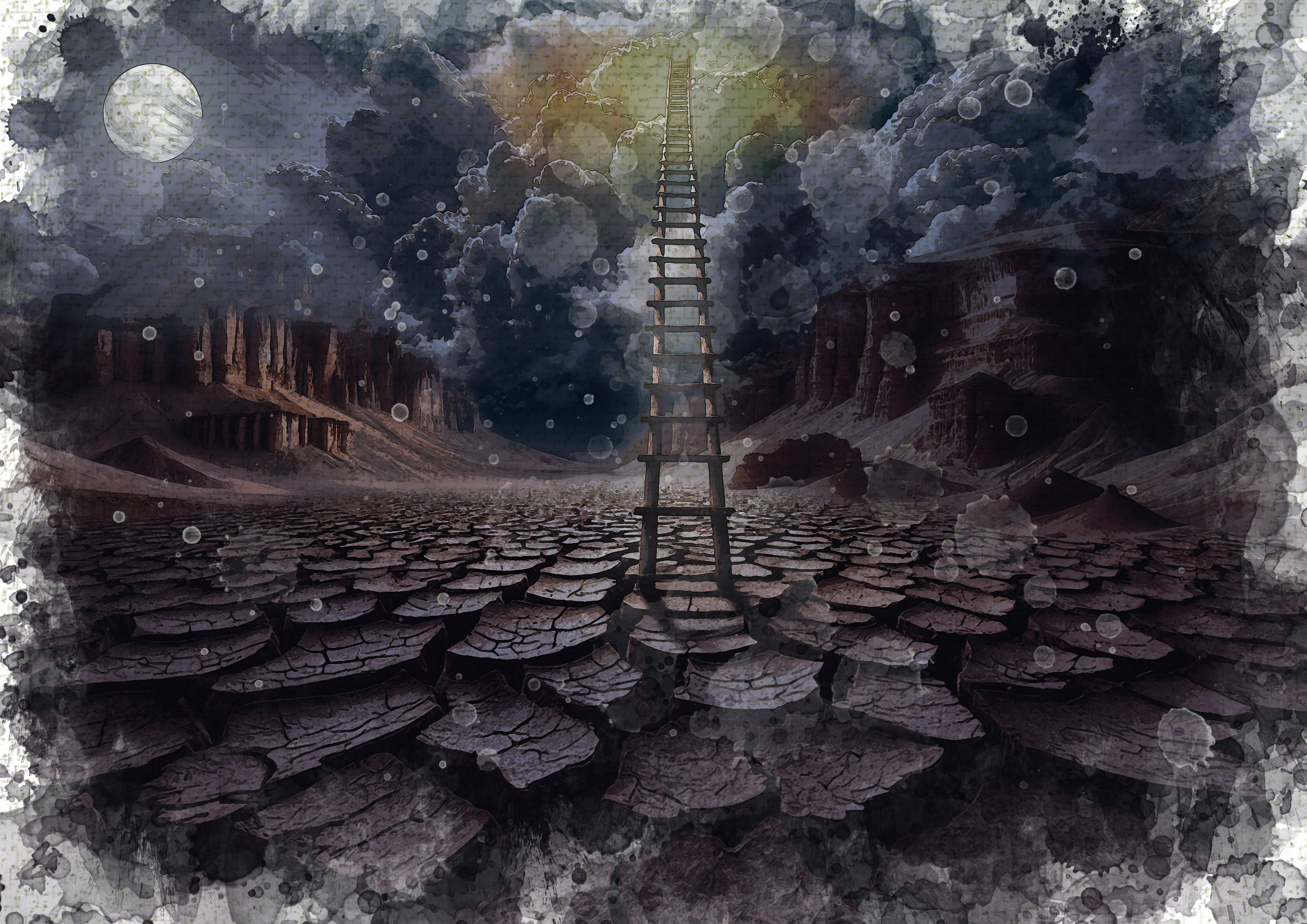 סולם מוצב ארצה סטייל ציור בצבעי מים