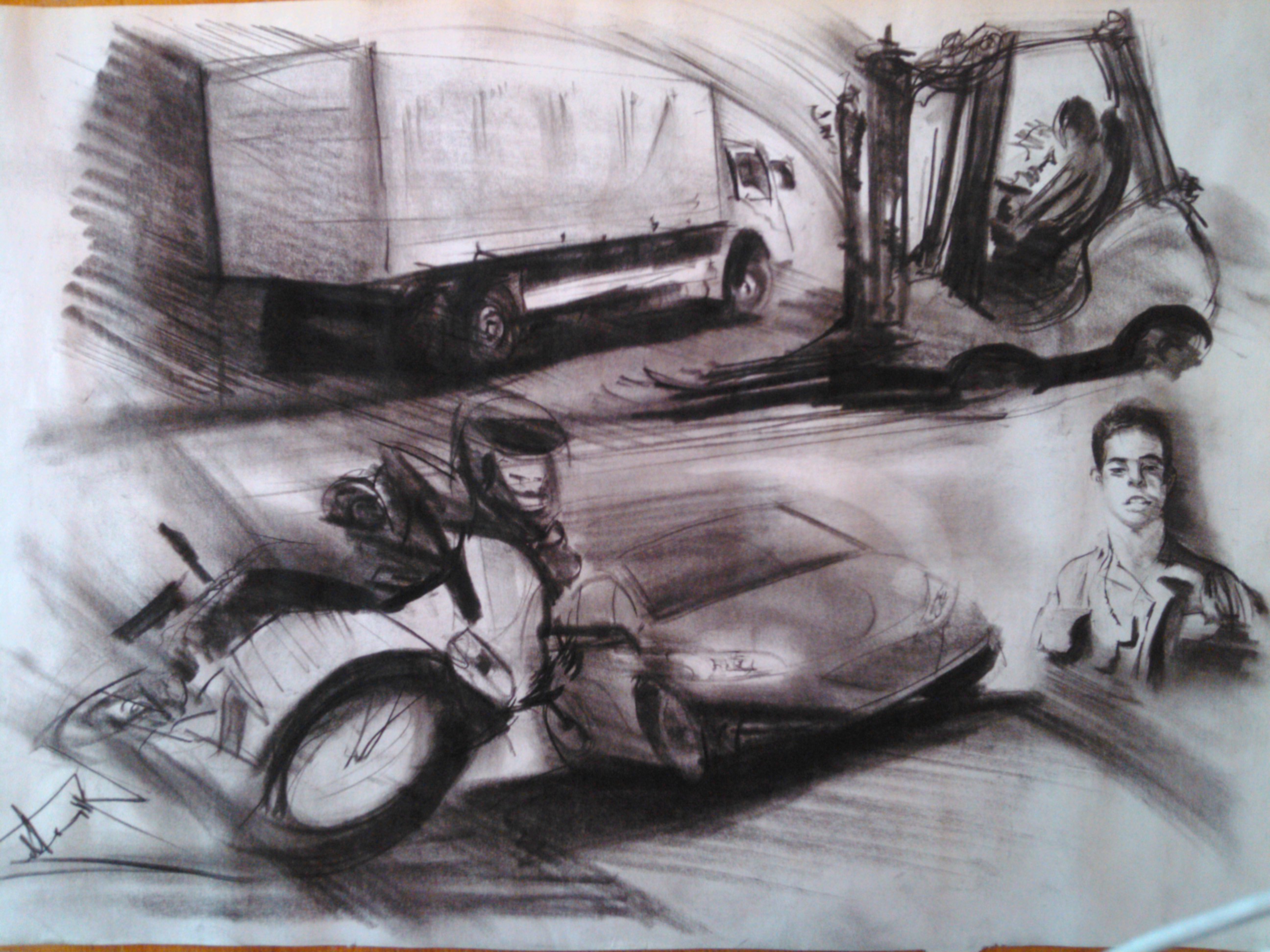 סקיצות פחם מהירות

גם פה האובייקטים לא קשורים אחד לשני: החצי התחתון מתמונות בעיתון, המשאית והמלגזה שלמעלה מחניית מחסן של סופר.