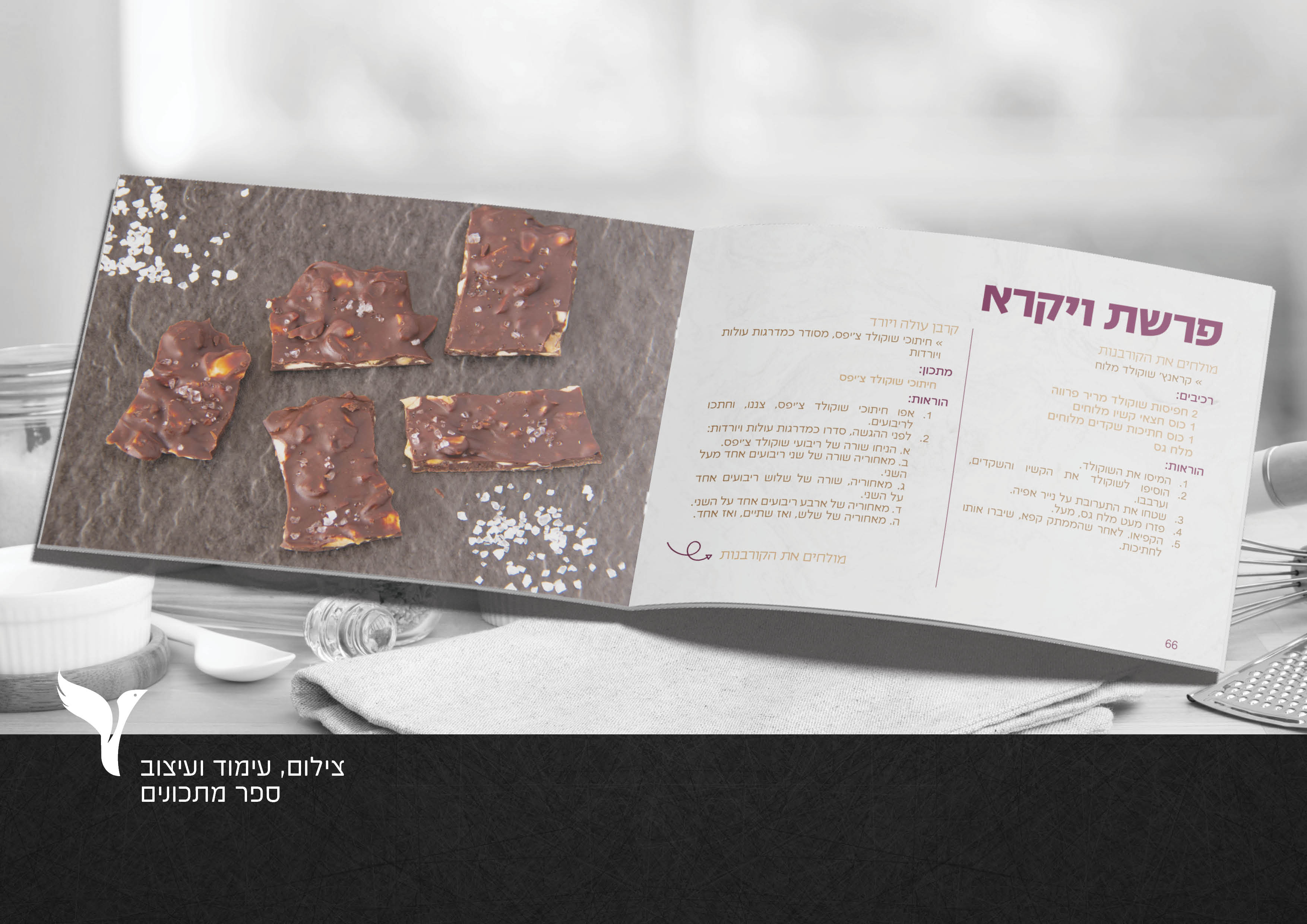 עימוד ועיצוב ספר מתכונים עם רעיונות למנה אחרונה לסעודות שבת לפי פרשת השבוע