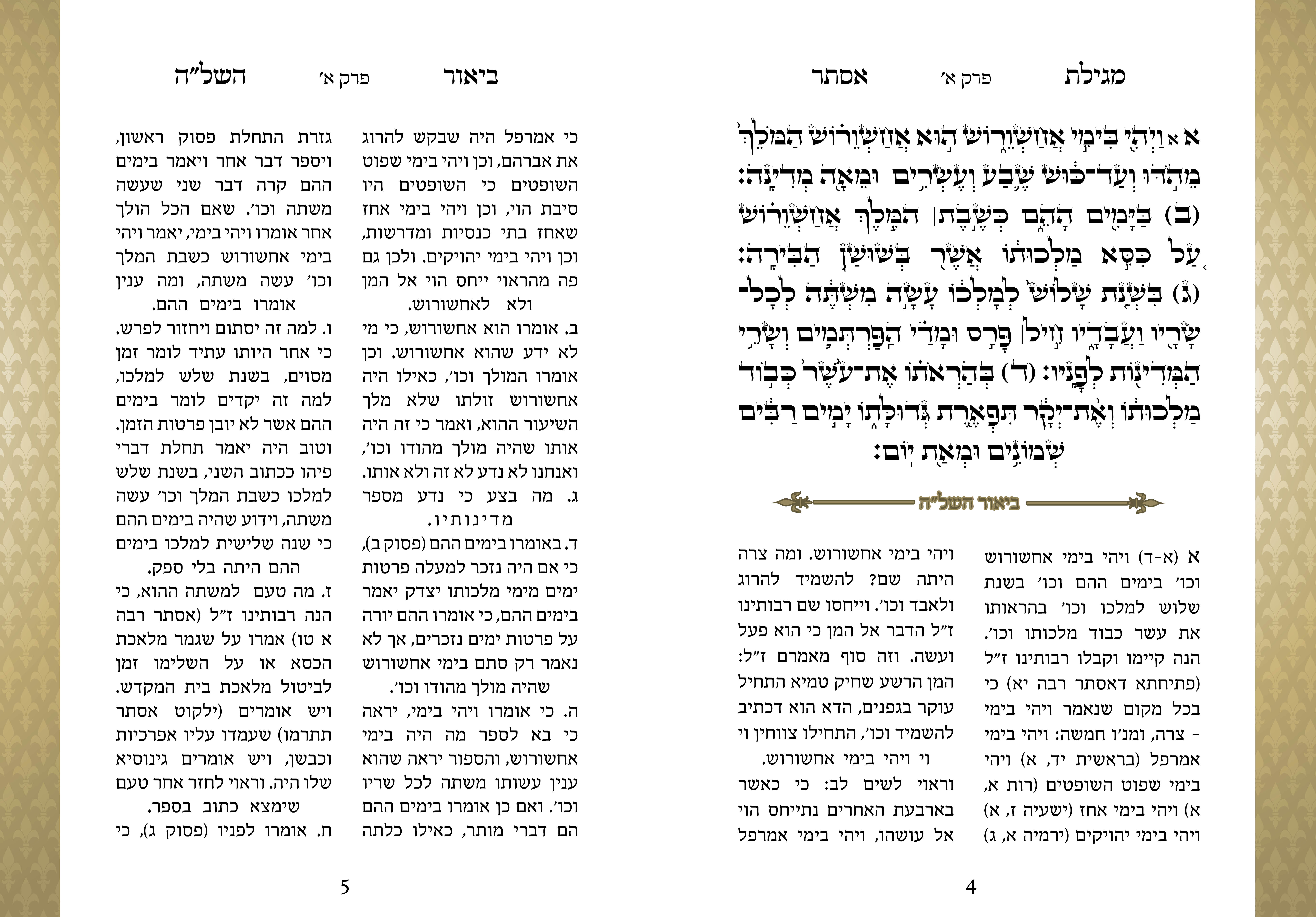 עימוד מגילת אסתר עם ביאור השל''ה