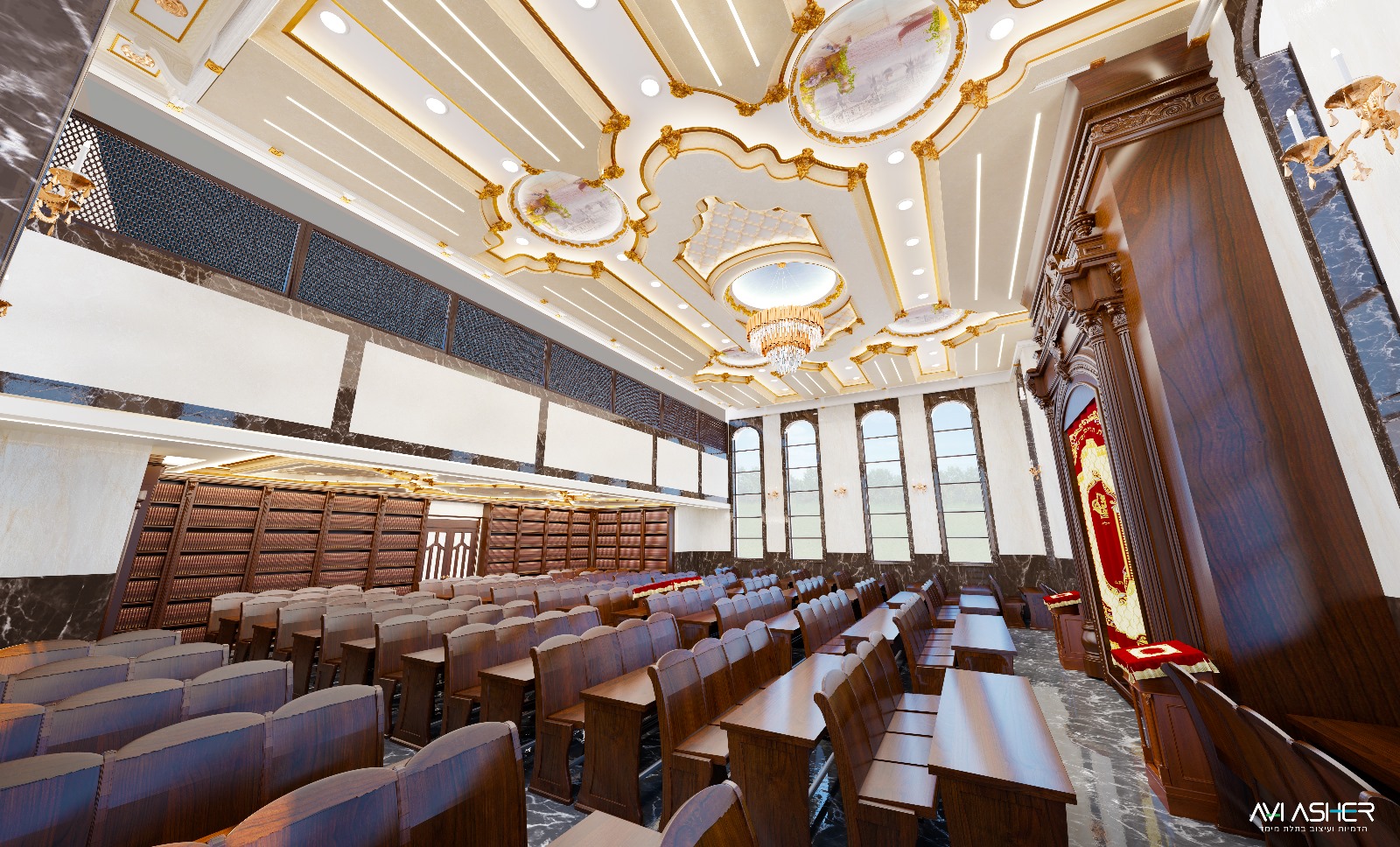 עיצוב תקרת ביהמ"ד ברסלב בבי"ש קרית החרדים