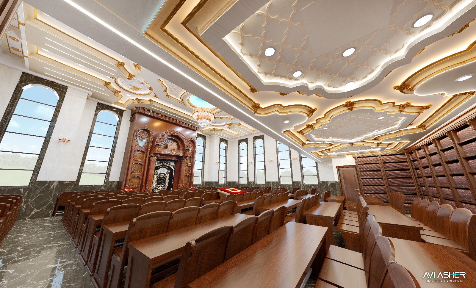 עיצוב תקרת ביהמ"ד ברסלב בבי"ש קרית החרדים