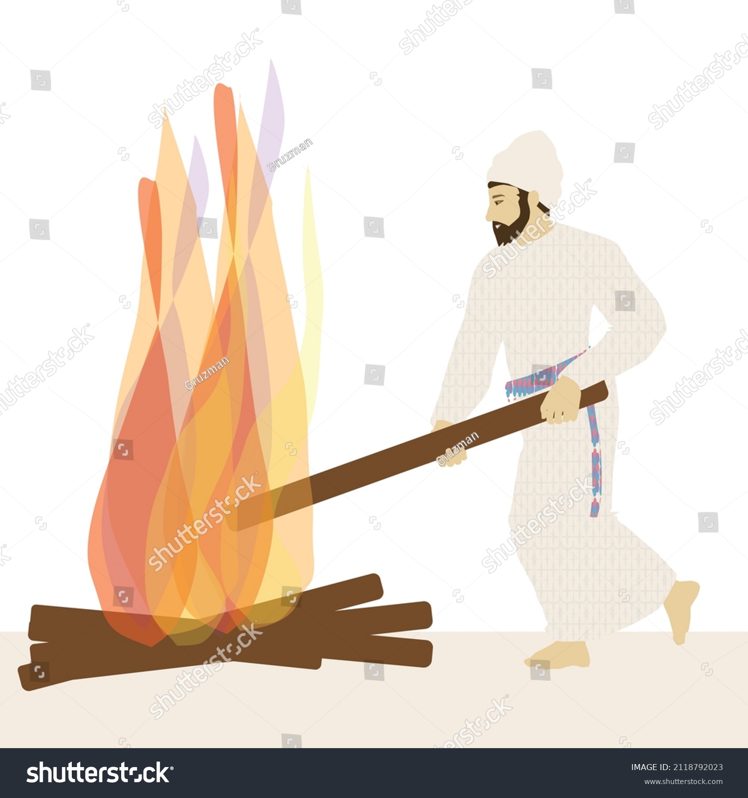 ציור איור קליפ ארט של כהן מדליק אש מביא עצי מערכה עובד בבית המקדש על מזבה העולה המזבח האדמה וק...jpg