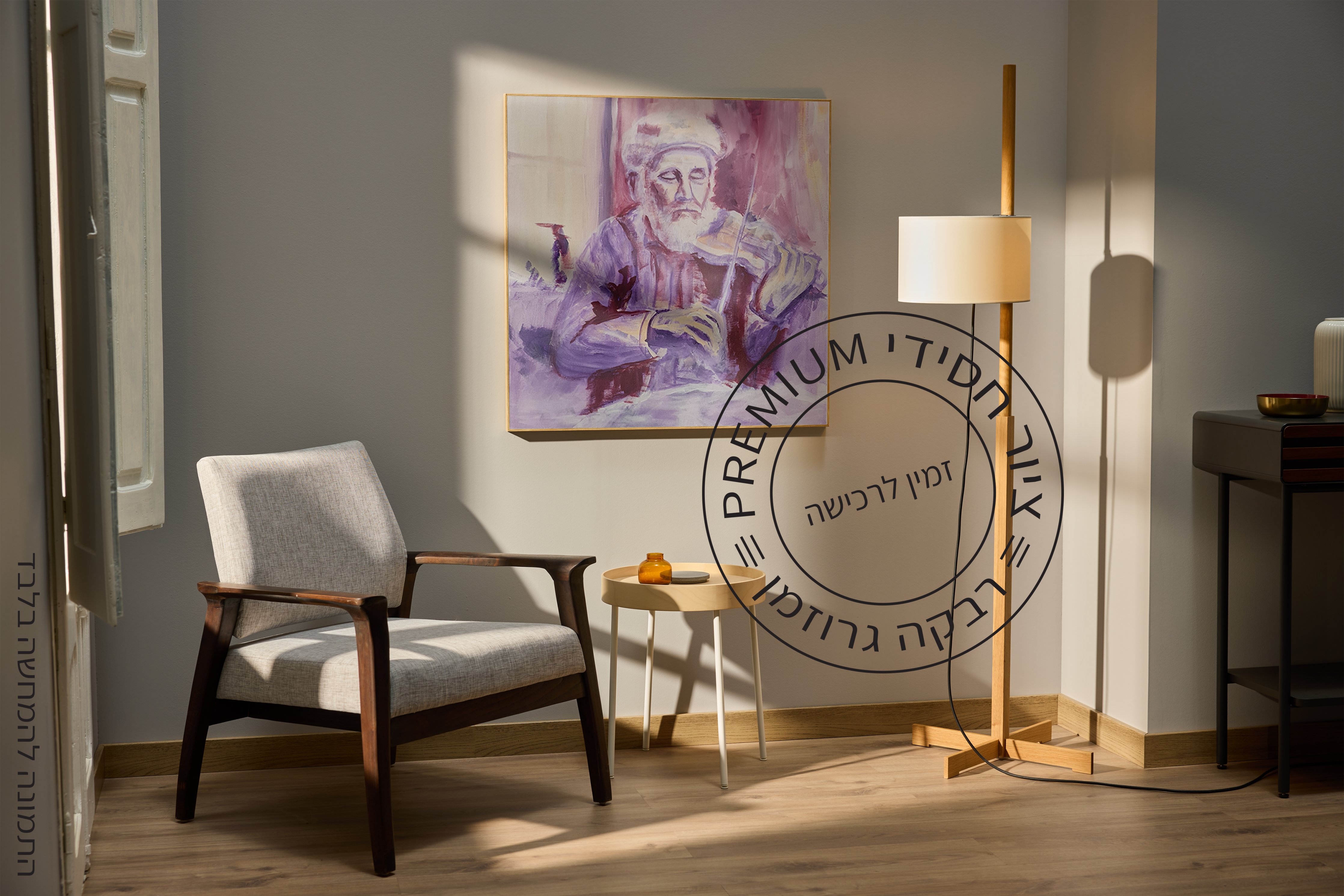 ציור אקריליק מקורי של כנר יהודי צבעים עדינים מרגשים, ציור: רבקה גרוזמן