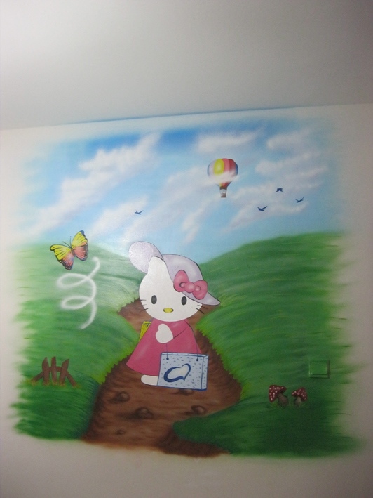 ציור הלו קיטי בחדר בנות.