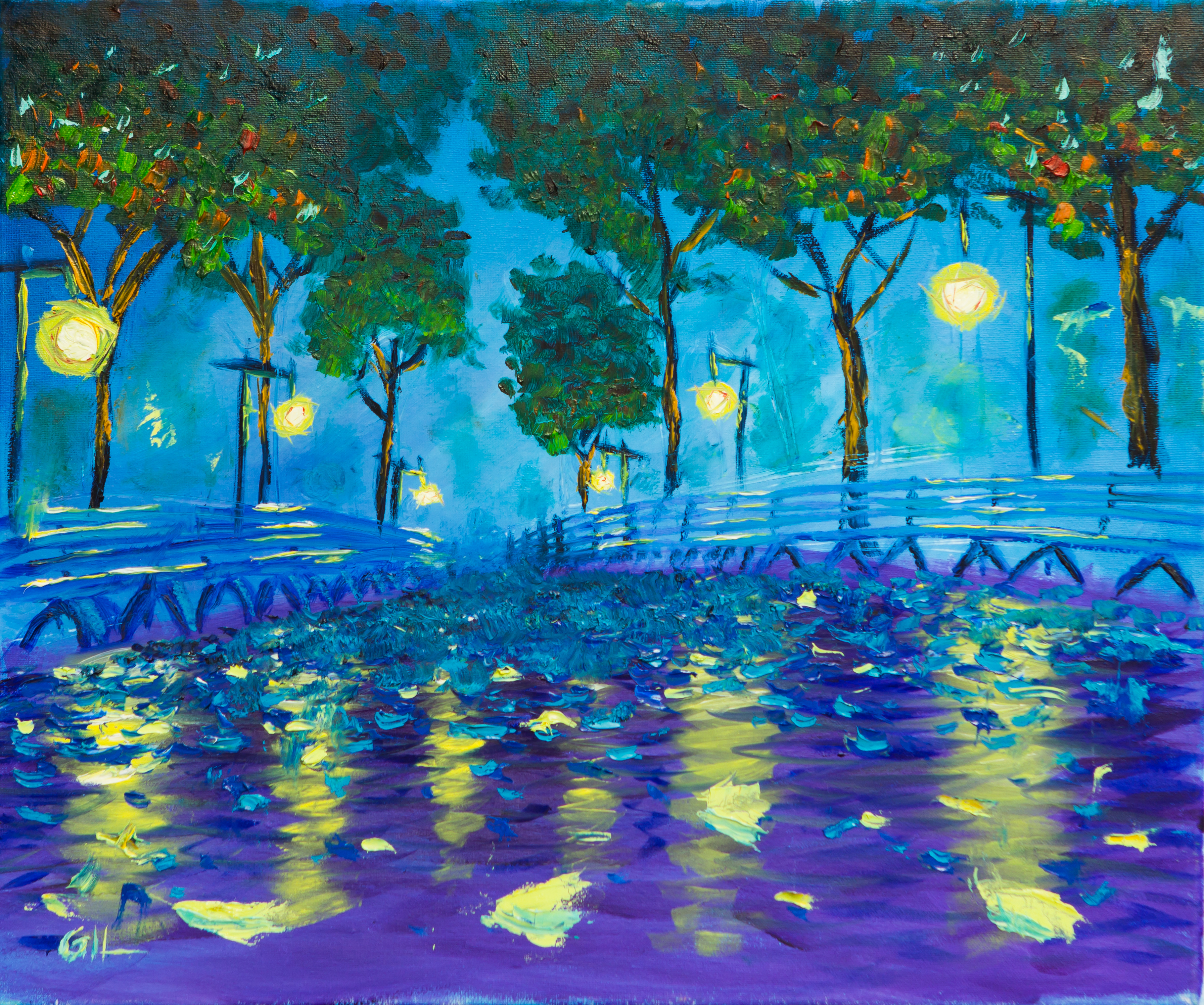 ציור השמן הראשון שלי. פארק בלילה