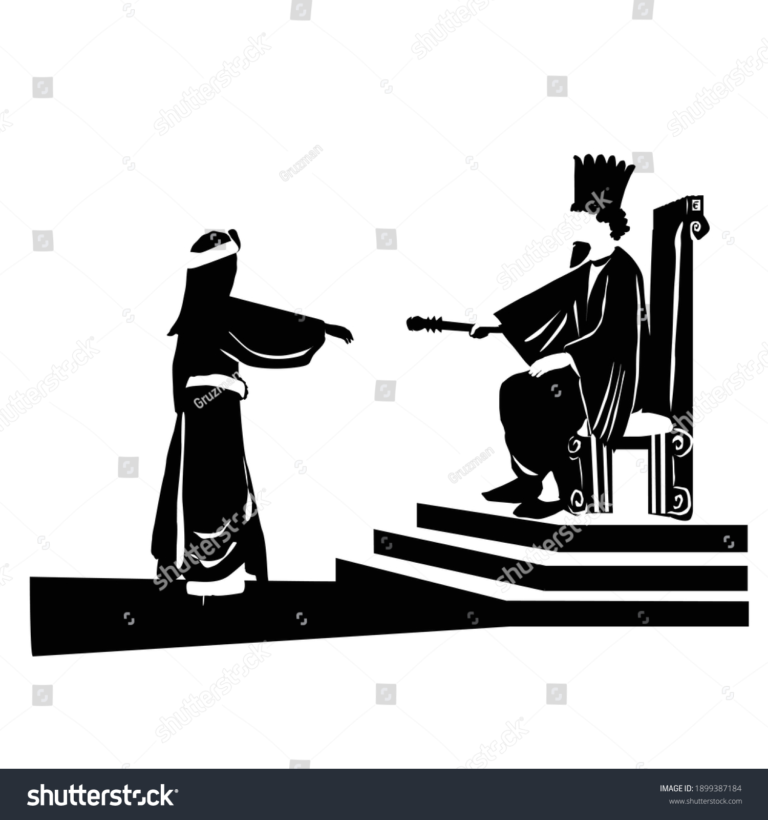 ציור וקטורי אחשוורוש מושיט את השרביט הזהב לאסתר המלכה 1899387184.jpg